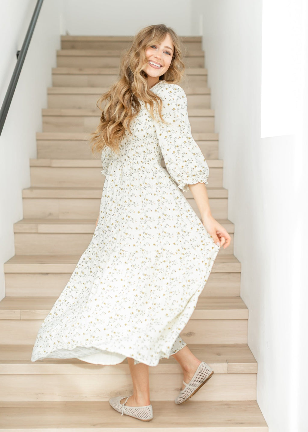 Flora Smocked Midi Dress - Two & Gathered