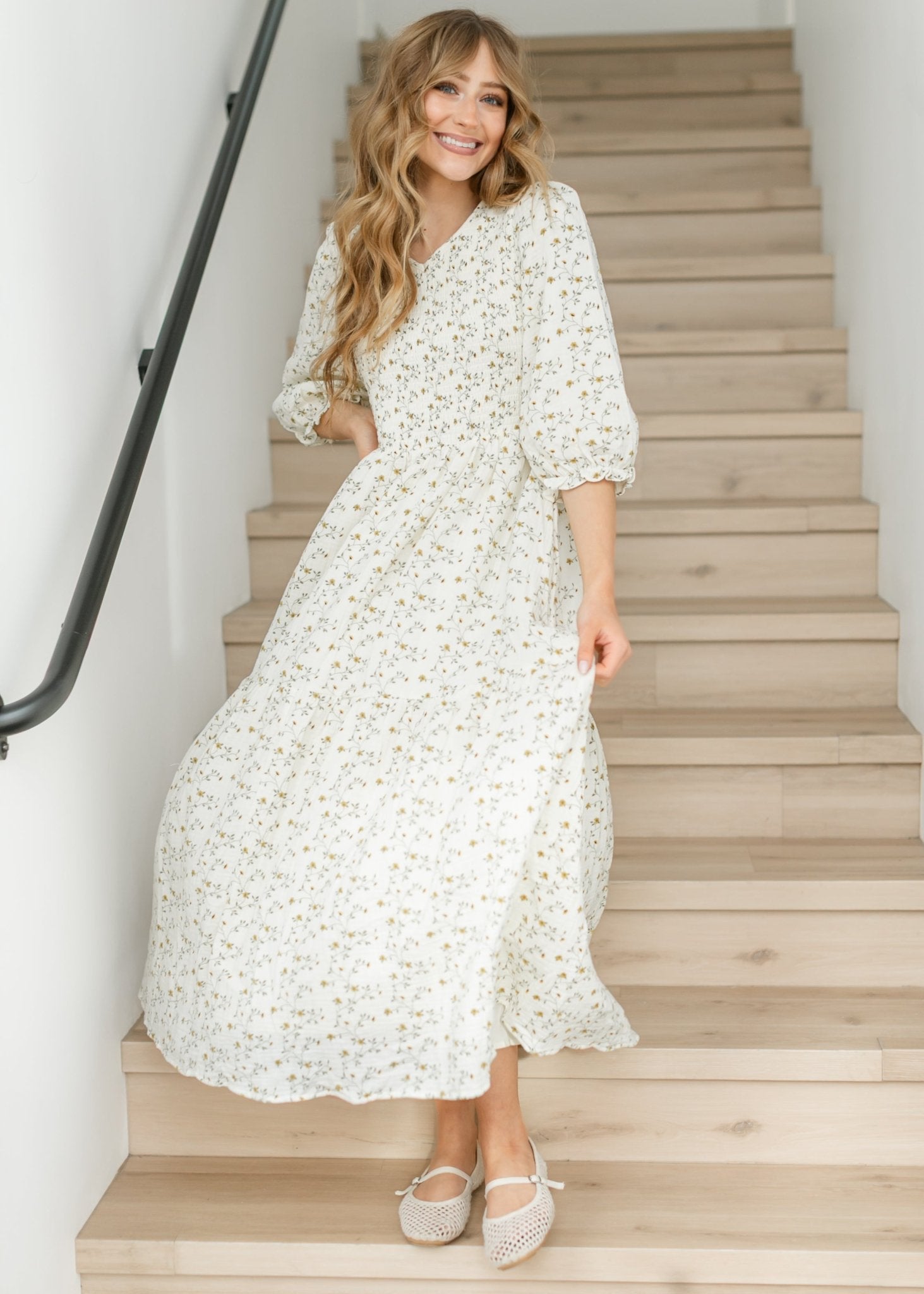 Flora Smocked Midi Dress - Two & Gathered
