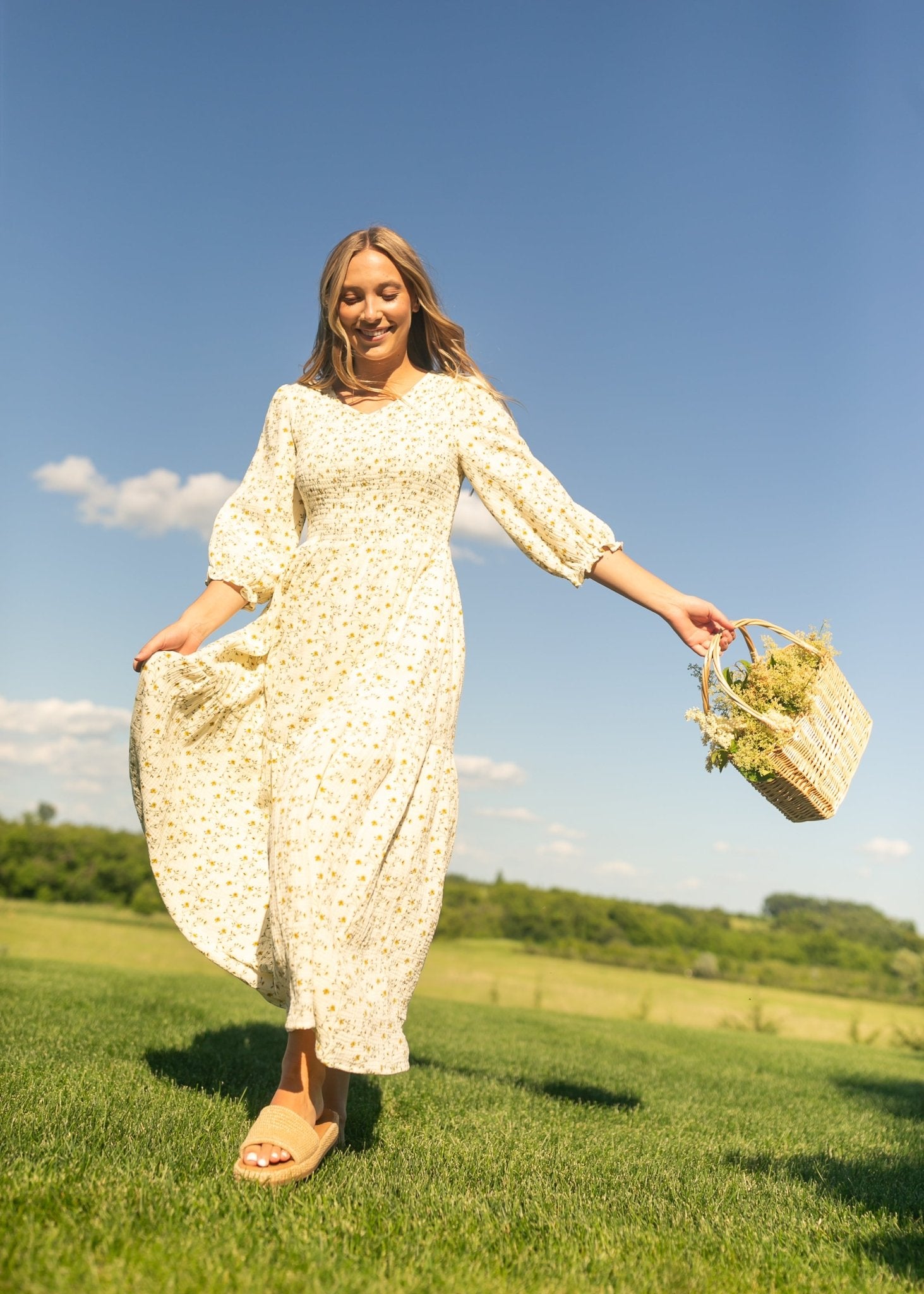 Flora Smocked Midi Dress - Two & Gathered