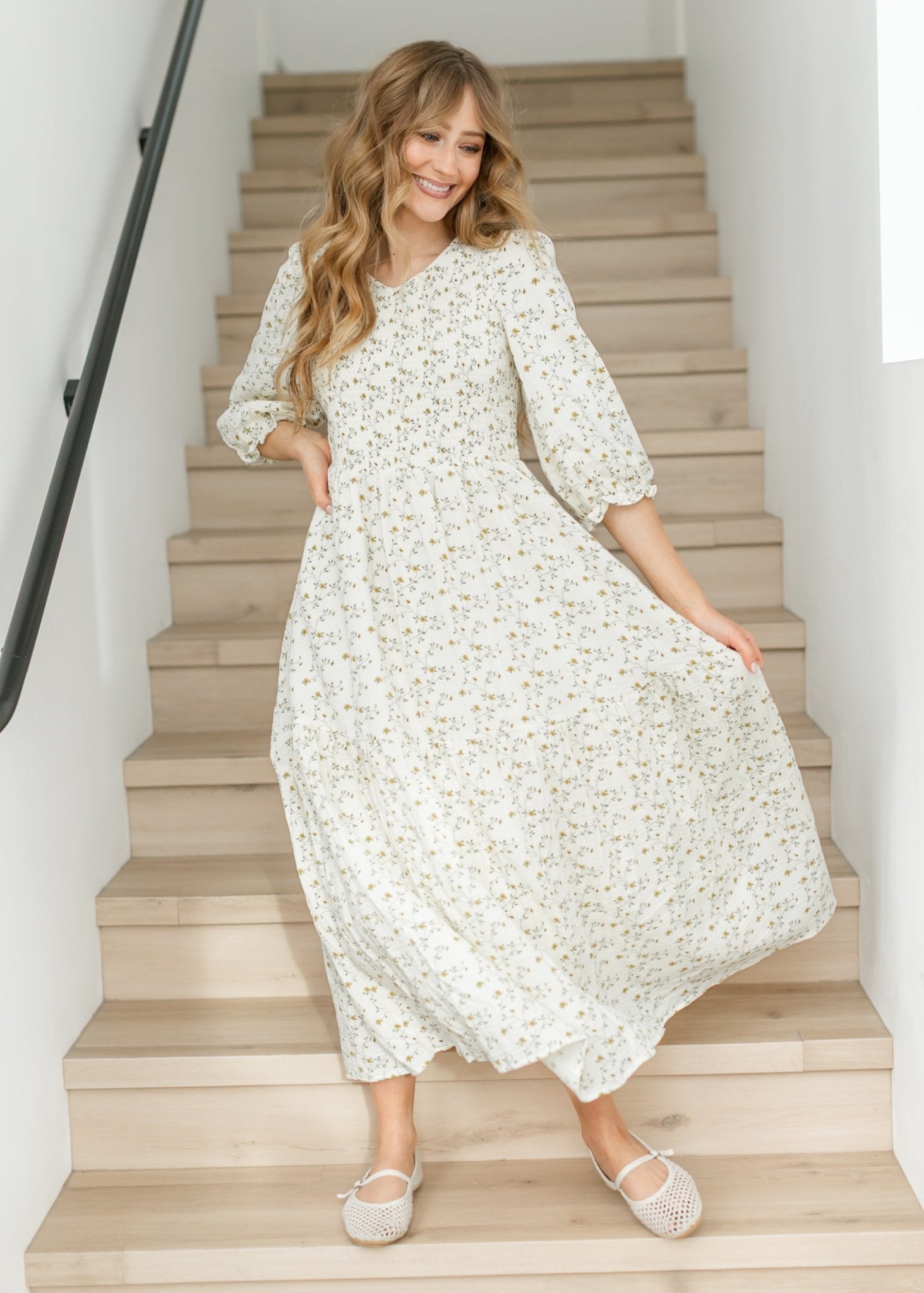 Flora Smocked Midi Dress - Two & Gathered