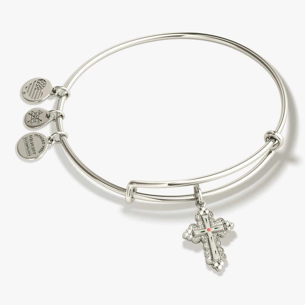 Floral Cross Charm Bangle Bracelet - Two & Gathered