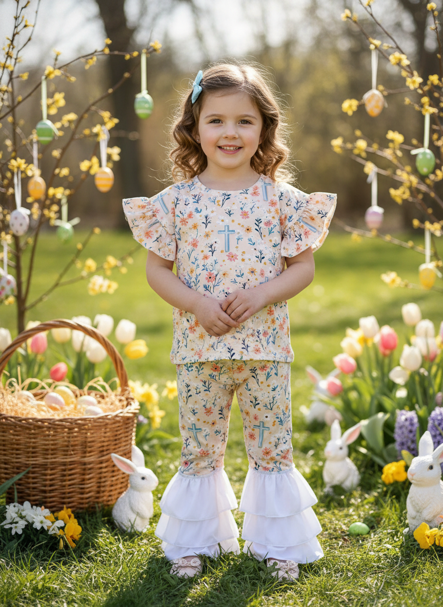 Floral cross two piece ruffle set - Two & Gathered