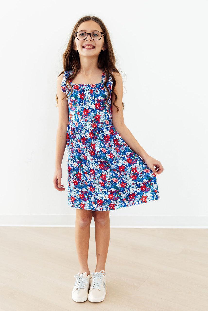 Freedom Flowers Ruffle Cross Back Dress - Two & Gathered