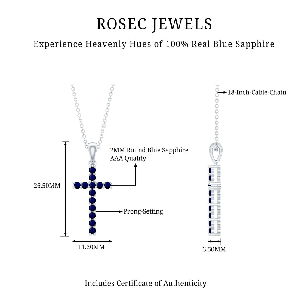 Genuine Blue Sapphire Cross Pendant Necklace with Chain - Two & Gathered