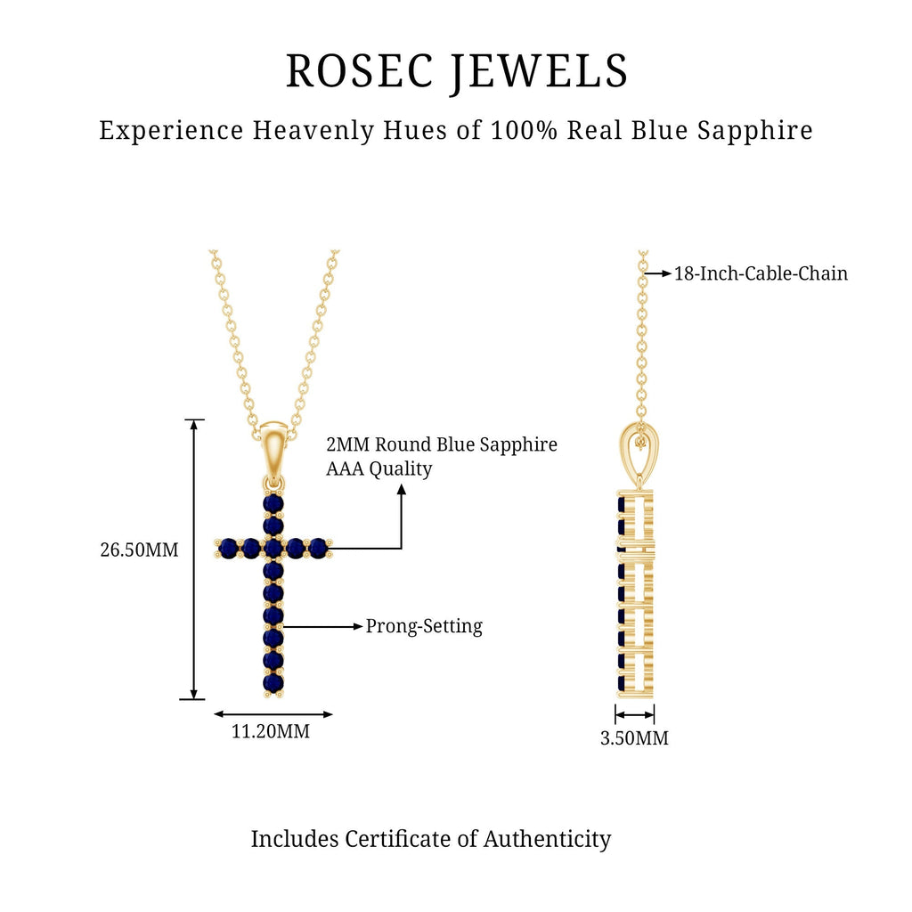 Genuine Blue Sapphire Cross Pendant Necklace with Chain - Two & Gathered