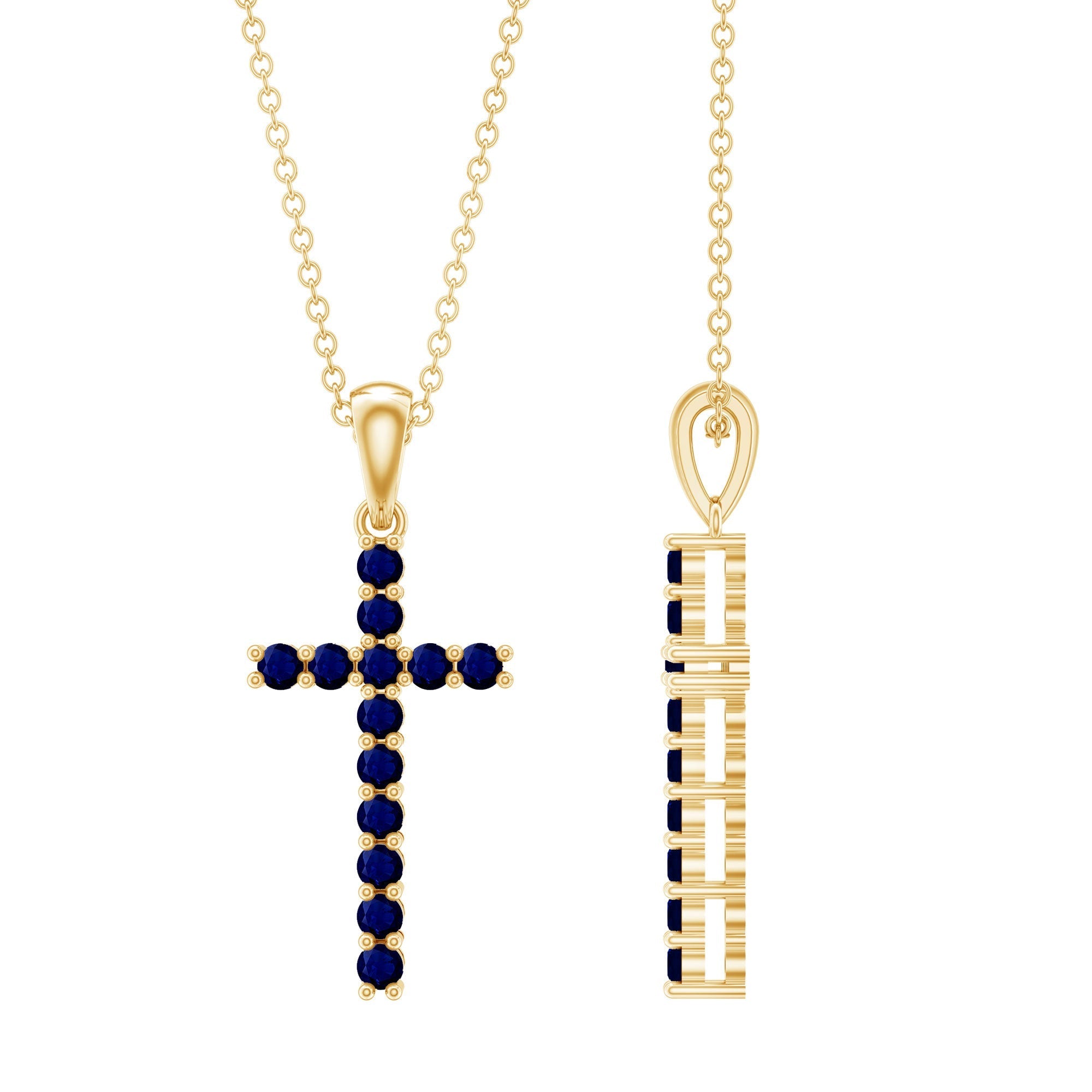 Genuine Blue Sapphire Cross Pendant Necklace with Chain - Two & Gathered