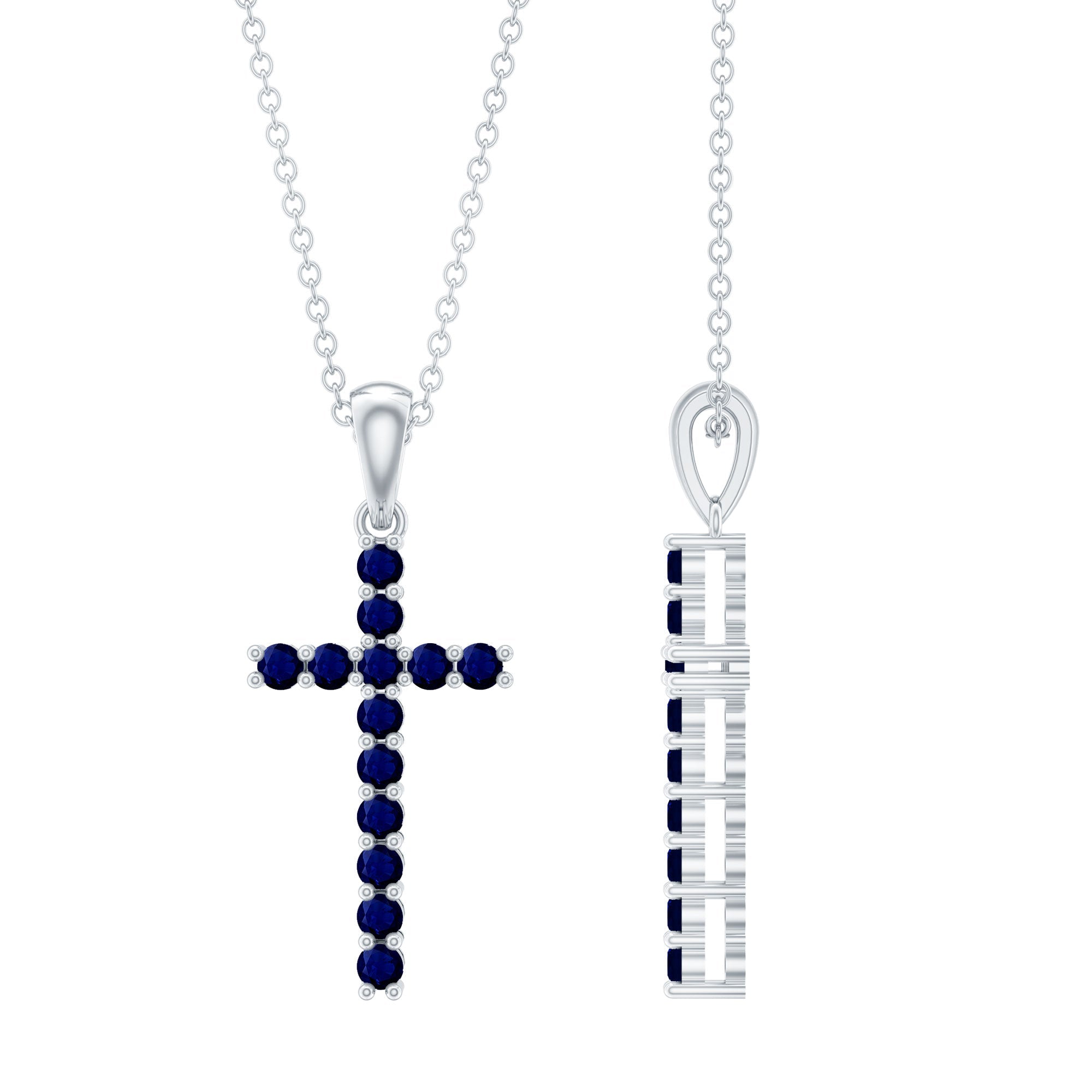 Genuine Blue Sapphire Cross Pendant Necklace with Chain - Two & Gathered