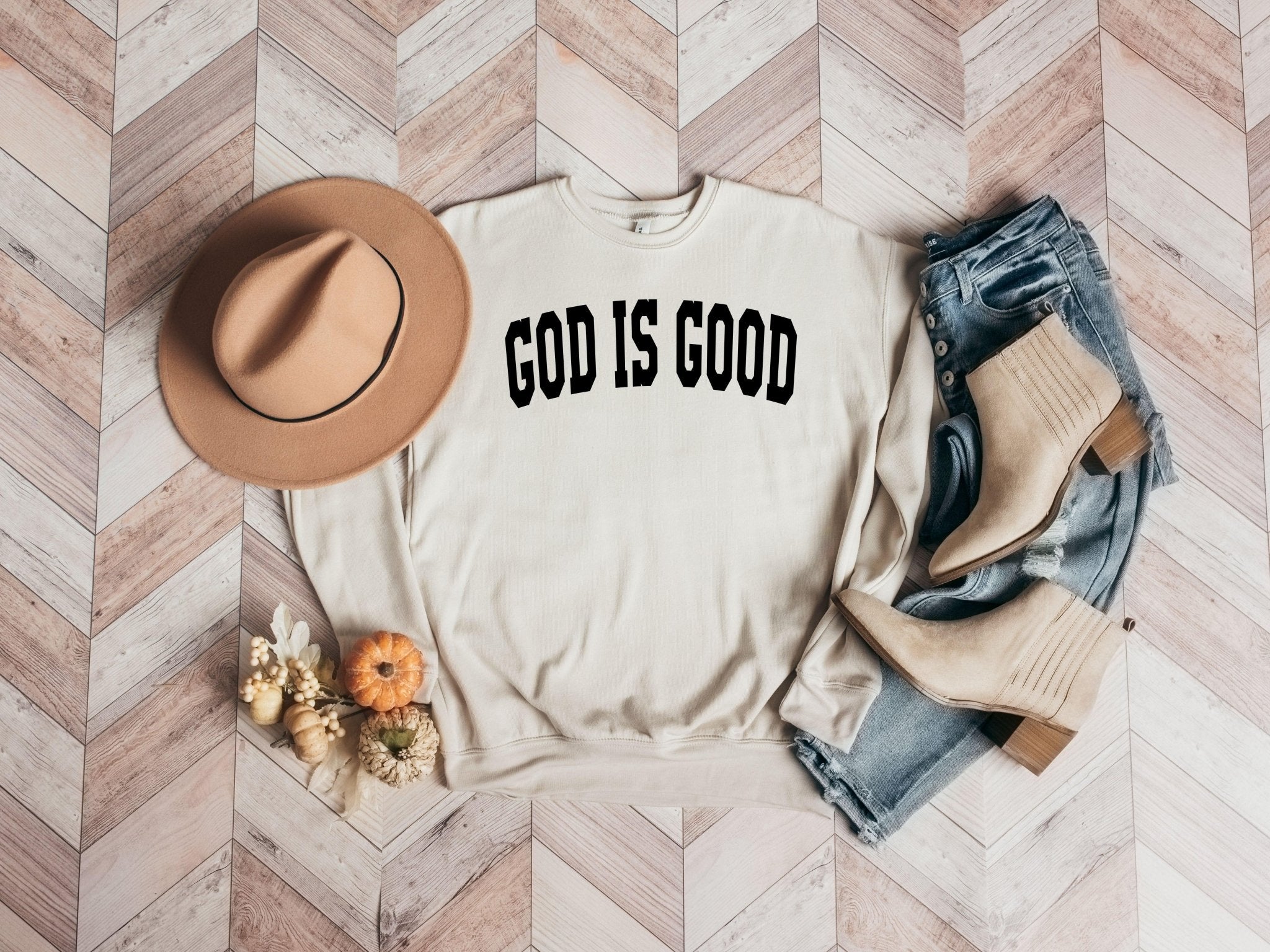 God is Good Christian Bible Sponge Fleece Crewneck Sweatshirt - Two & Gathered