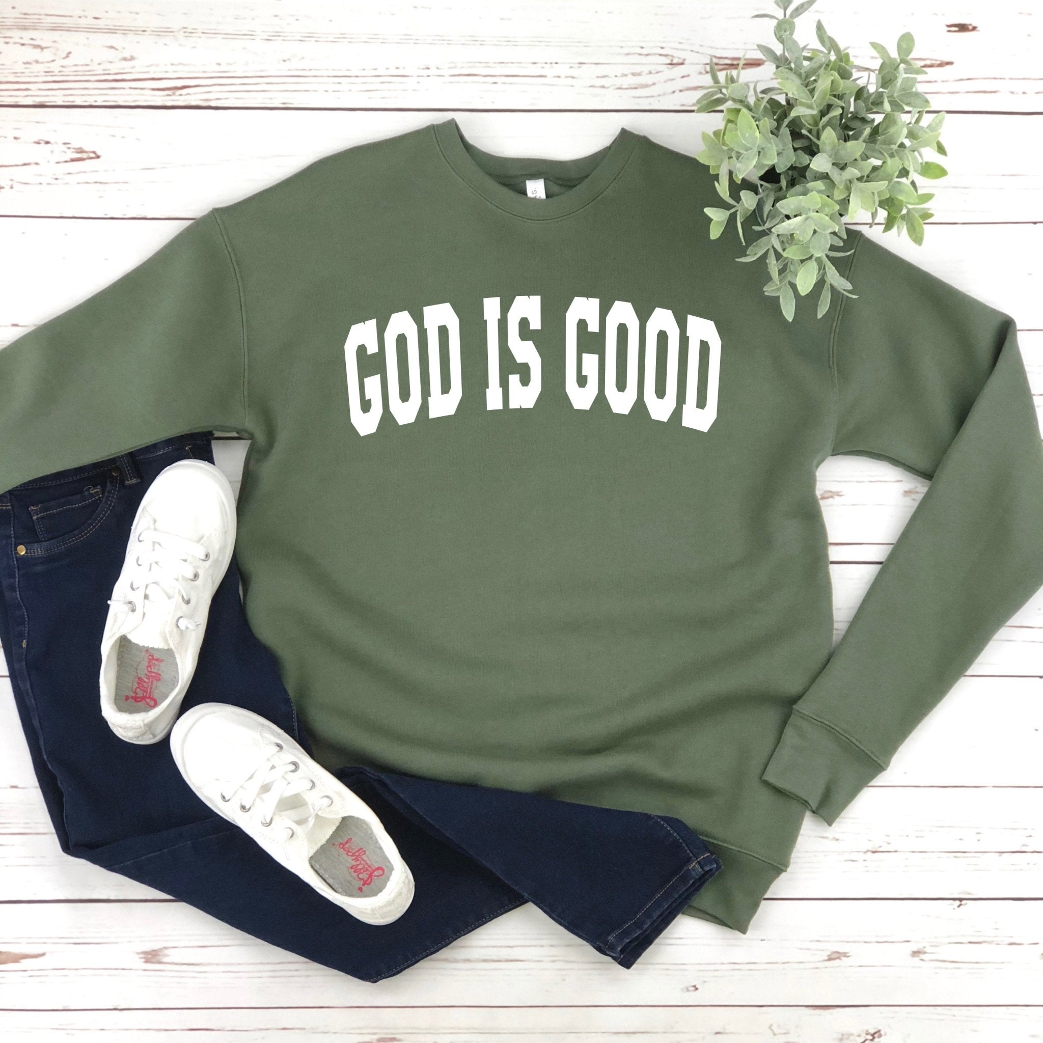 God is Good Christian Bible Sponge Fleece Crewneck Sweatshirt - Two & Gathered