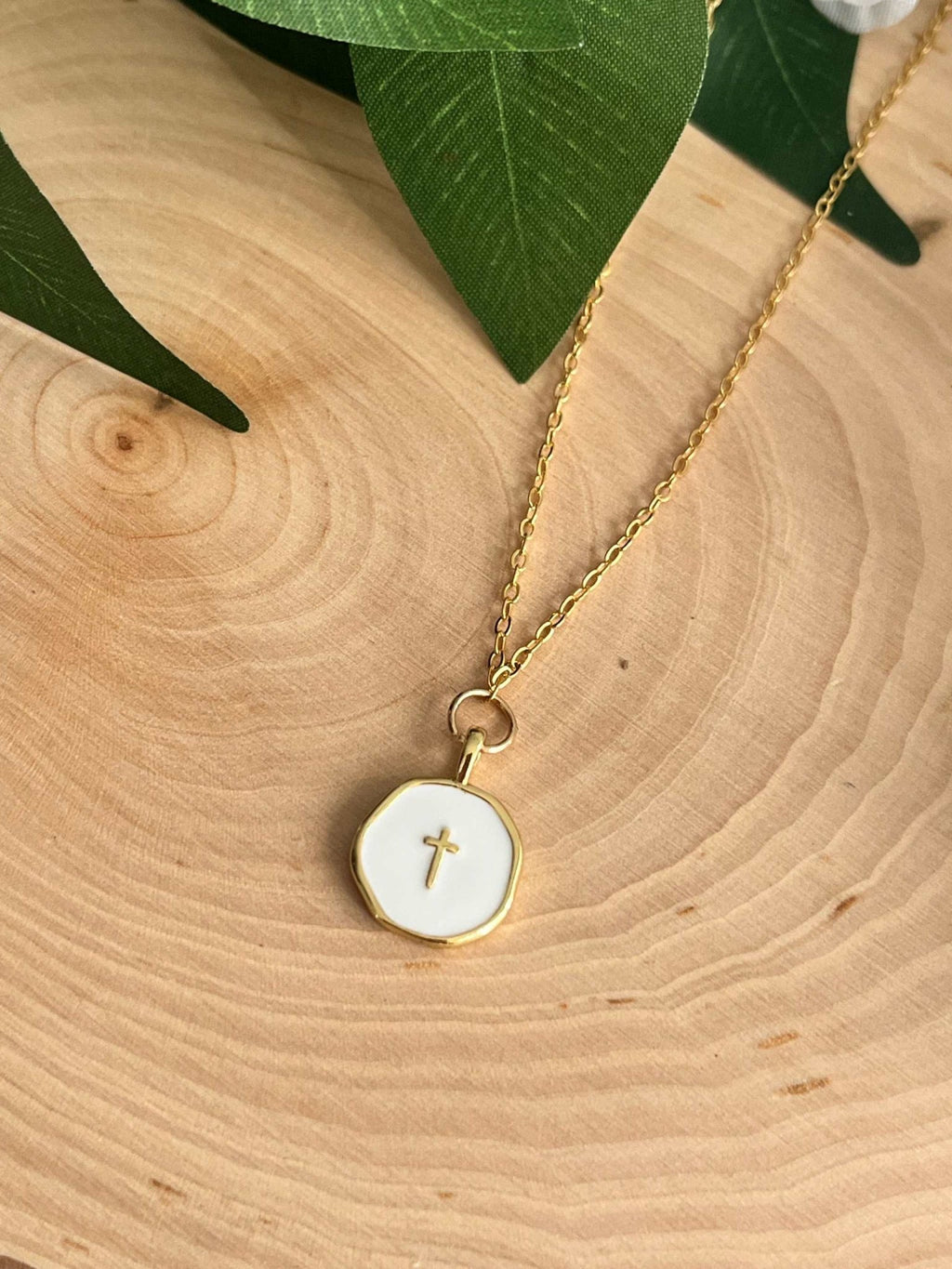 Gold Necklace 18K White Cross Pendant - Two & Gathered