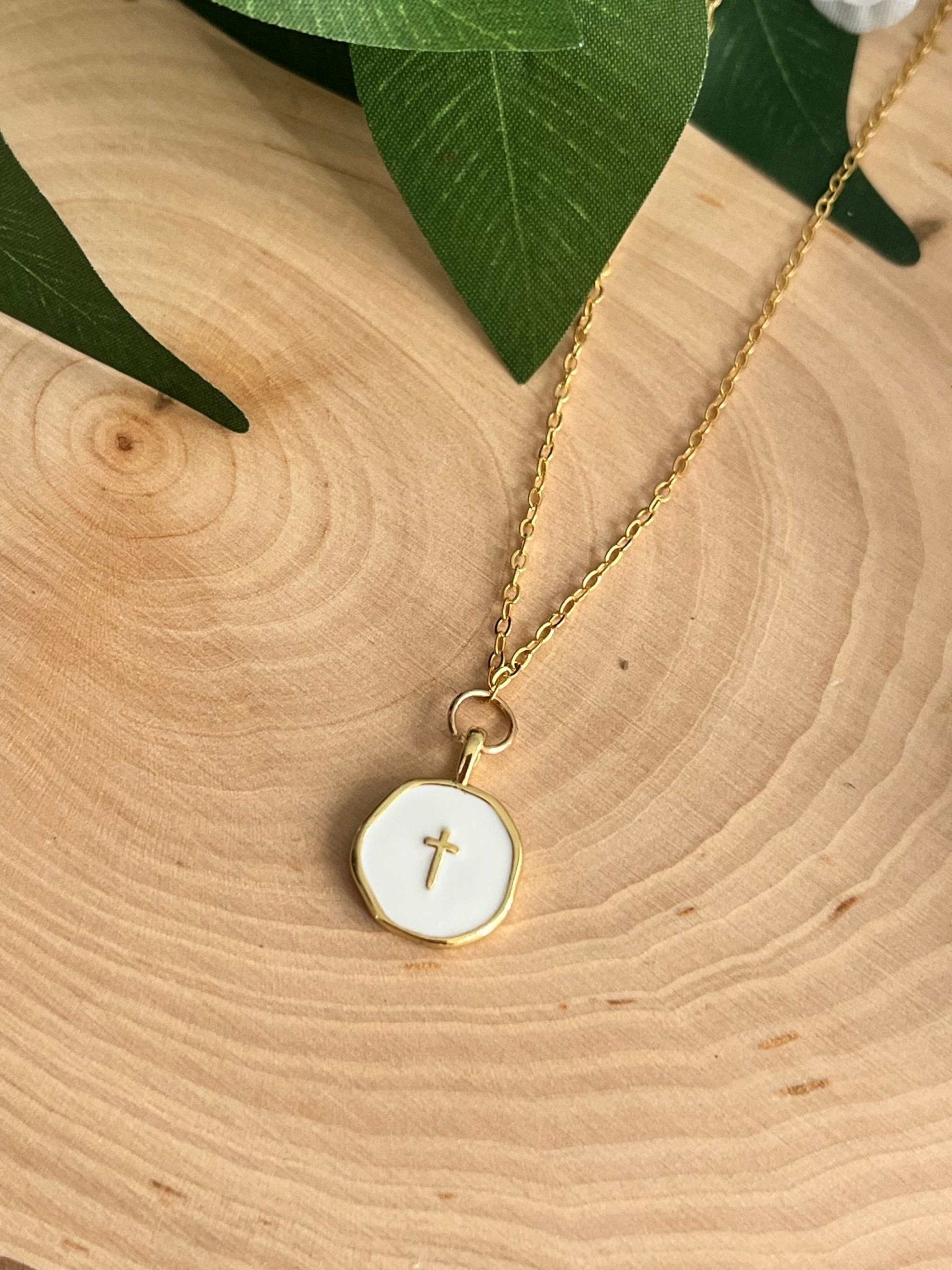 Gold Necklace 18K White Cross Pendant - Two & Gathered