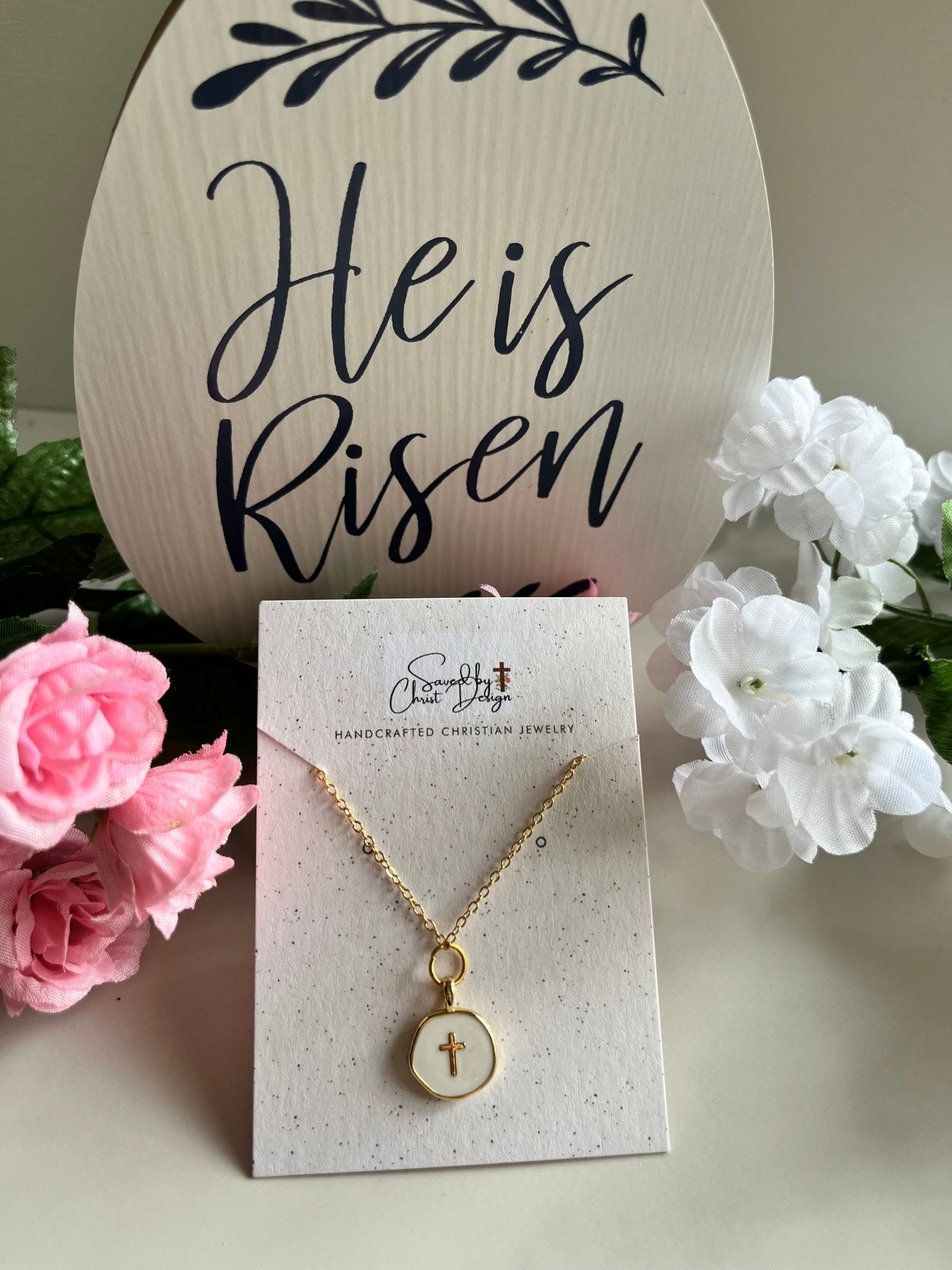 Gold Necklace 18K White Cross Pendant - Two & Gathered