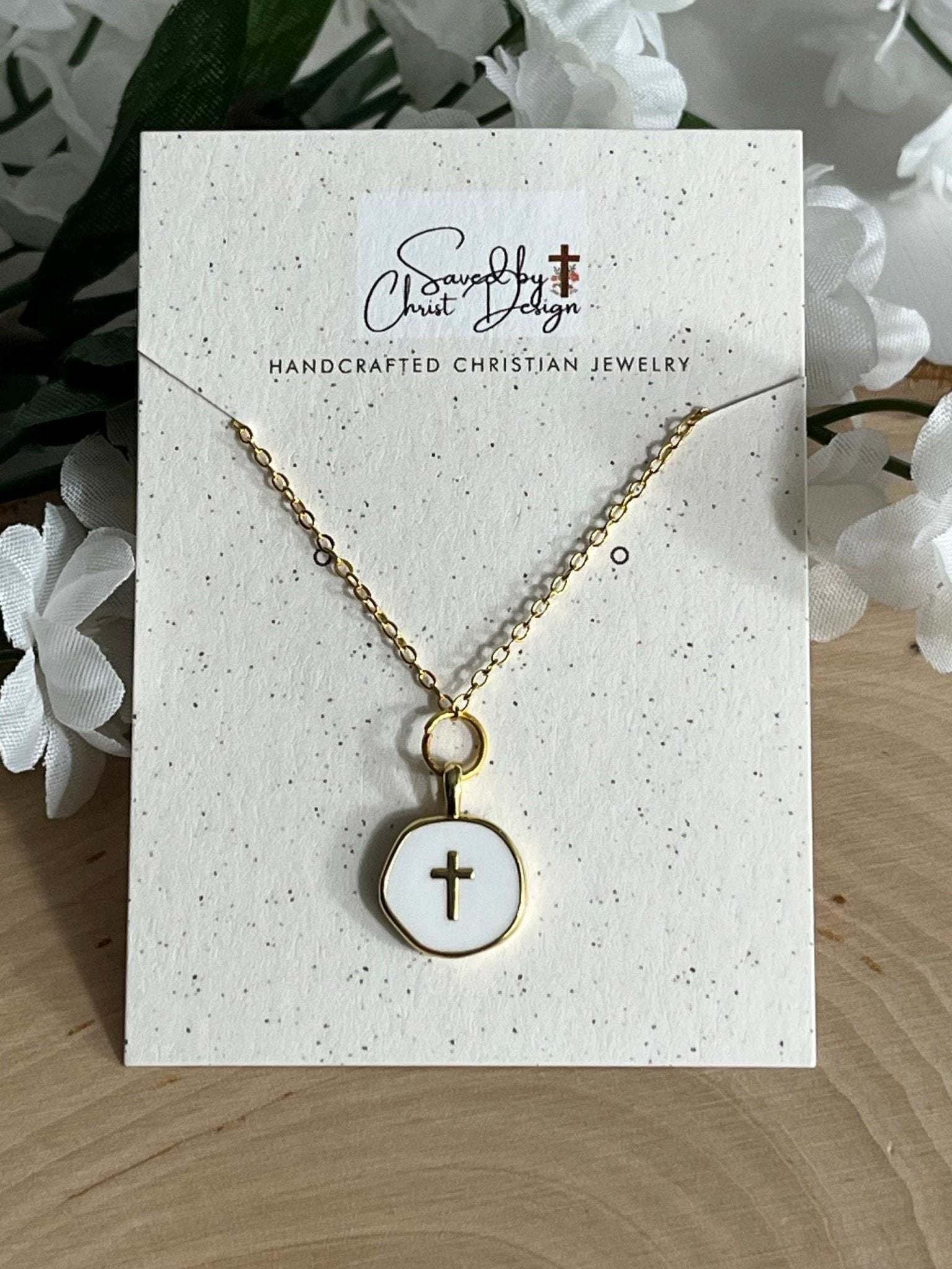 Gold Necklace 18K White Cross Pendant - Two & Gathered