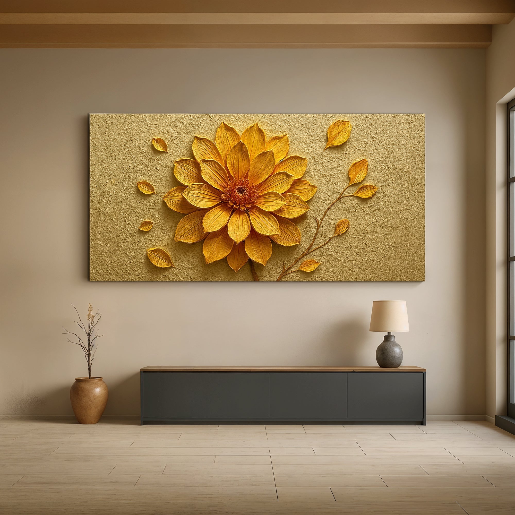 Golden Dandelion Minimalist Abstract Wall Art IV - Two & Gathered