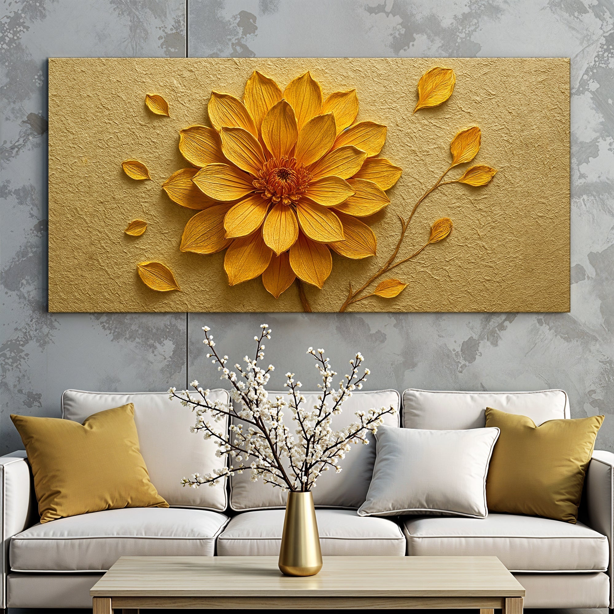 Golden Dandelion Minimalist Abstract Wall Art IV - Two & Gathered