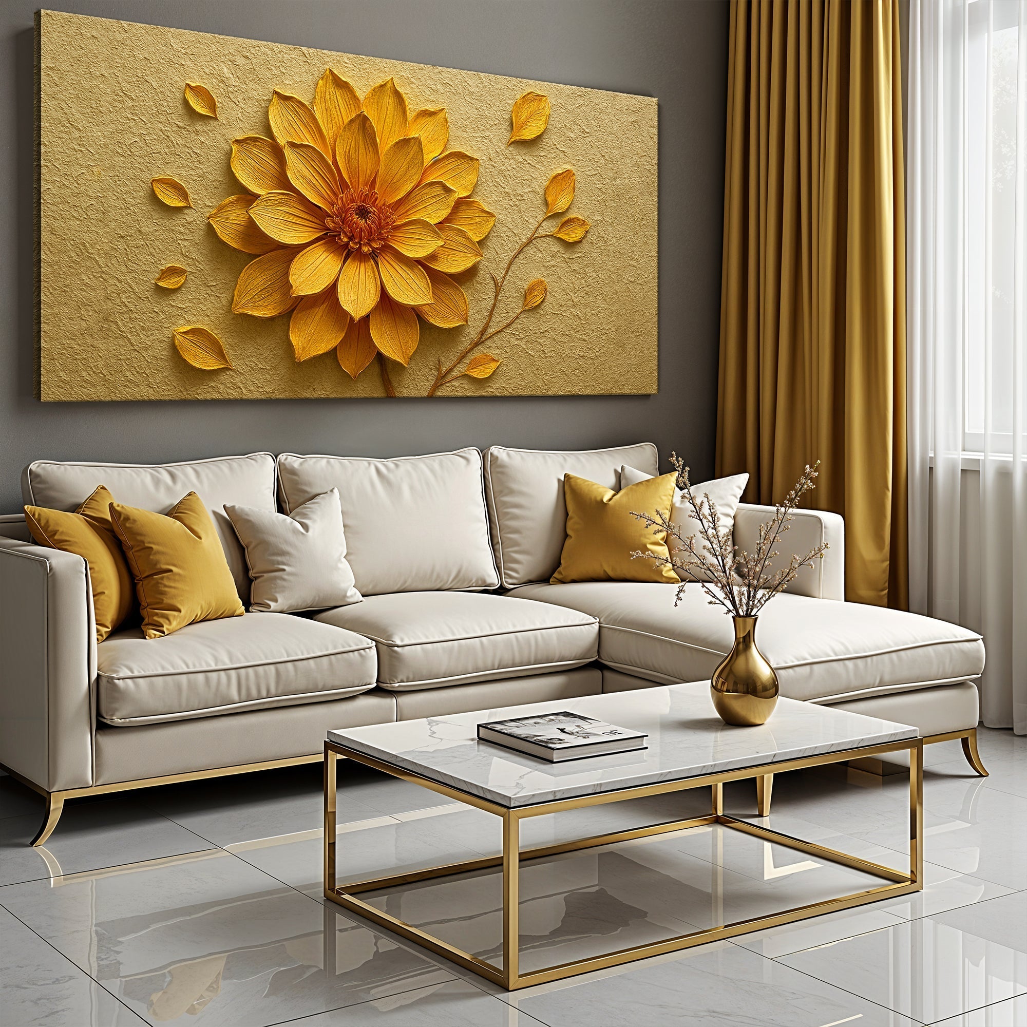 Golden Dandelion Minimalist Abstract Wall Art IV - Two & Gathered