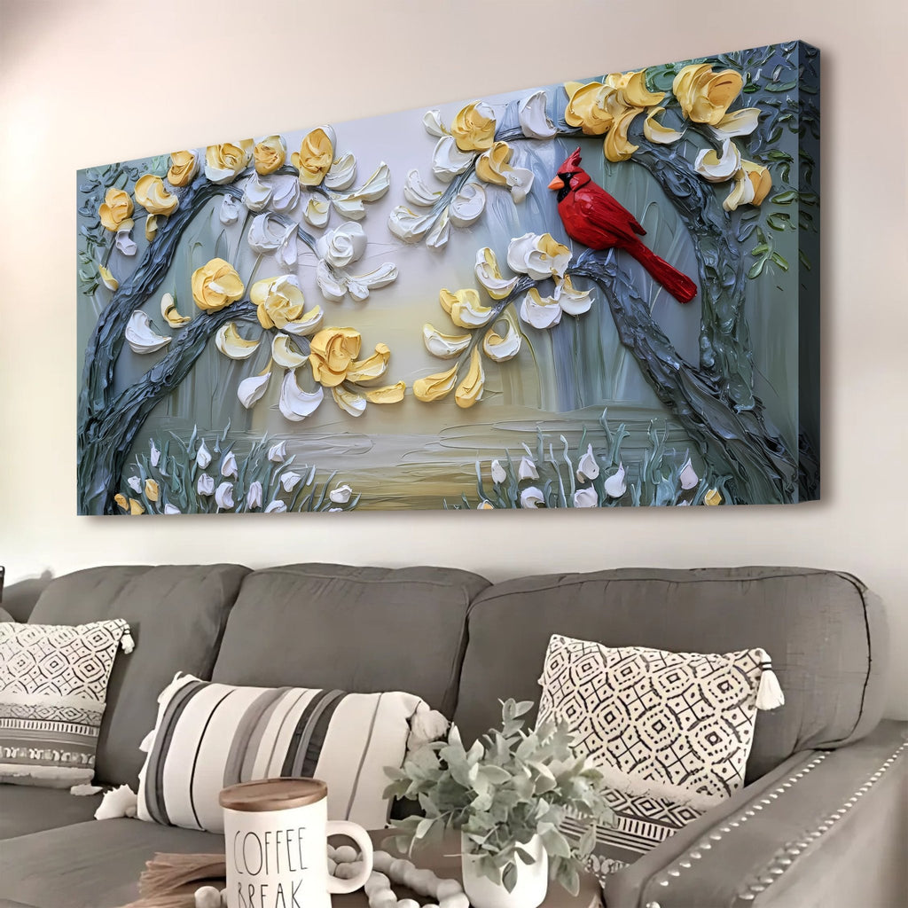 Golden Petals and Scarlet Wings Impasto Wall Art - Two & Gathered