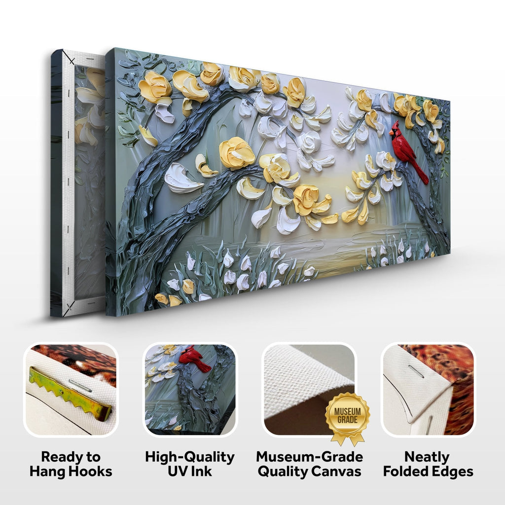 Golden Petals and Scarlet Wings Impasto Wall Art - Two & Gathered