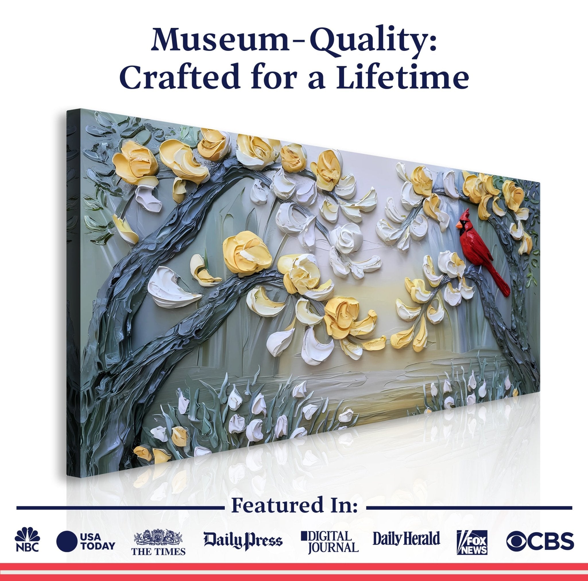 Golden Petals and Scarlet Wings Impasto Wall Art - Two & Gathered