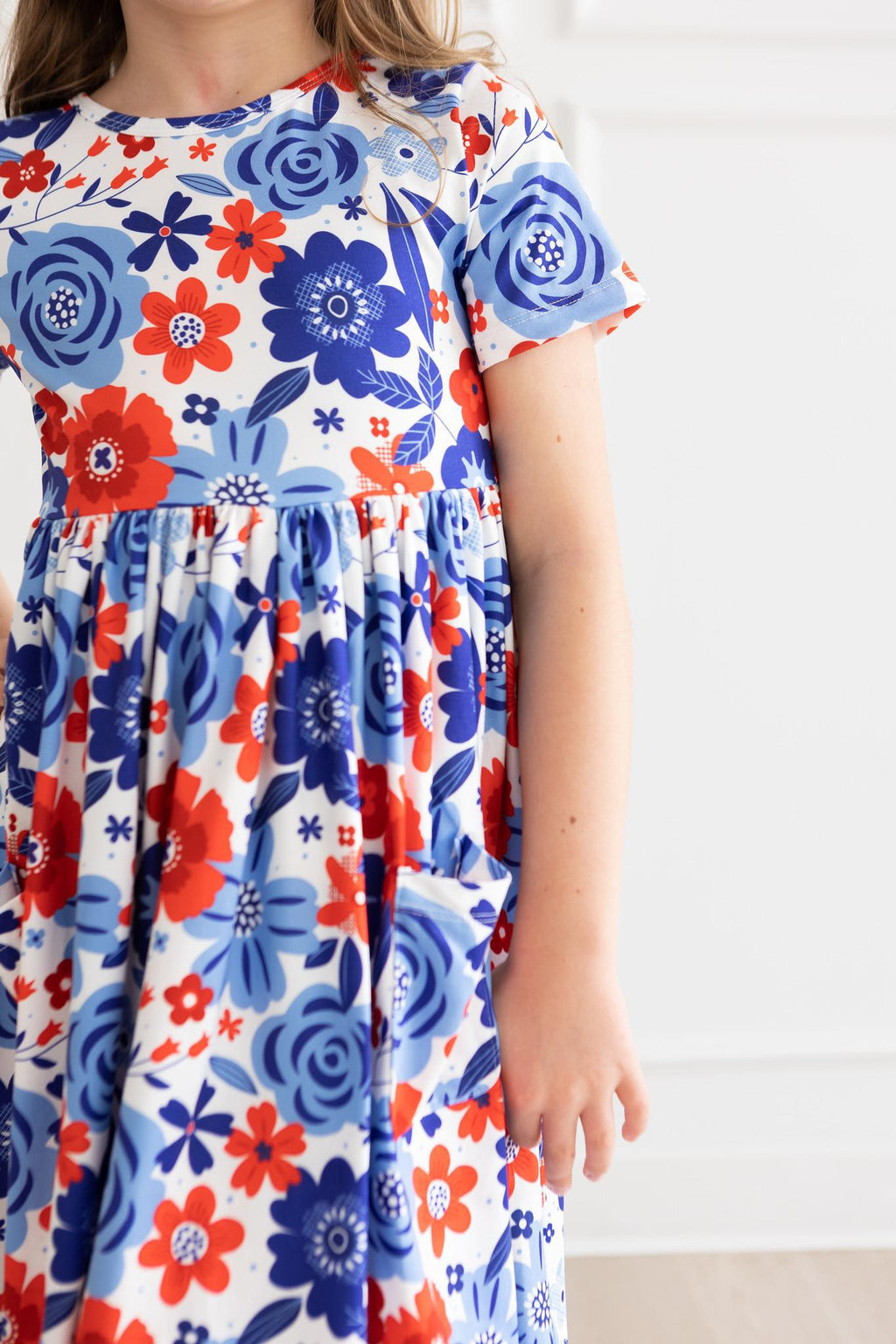 Happy 4th Floral Floral S/S Pocket Twirl Dress - Two & Gathered