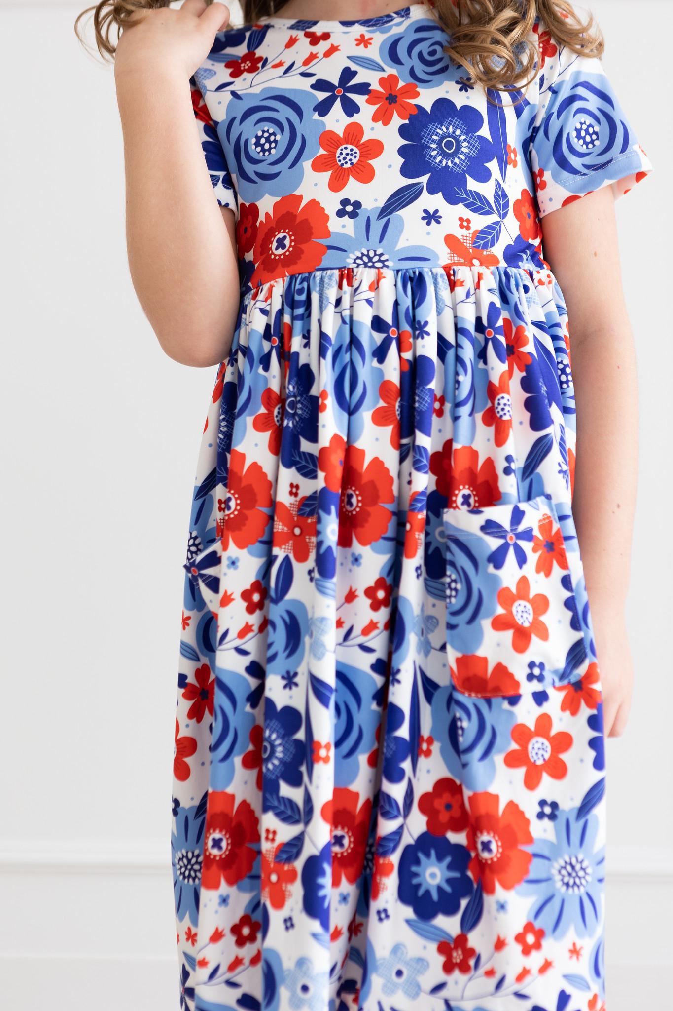 Happy 4th Floral Floral S/S Pocket Twirl Dress - Two & Gathered
