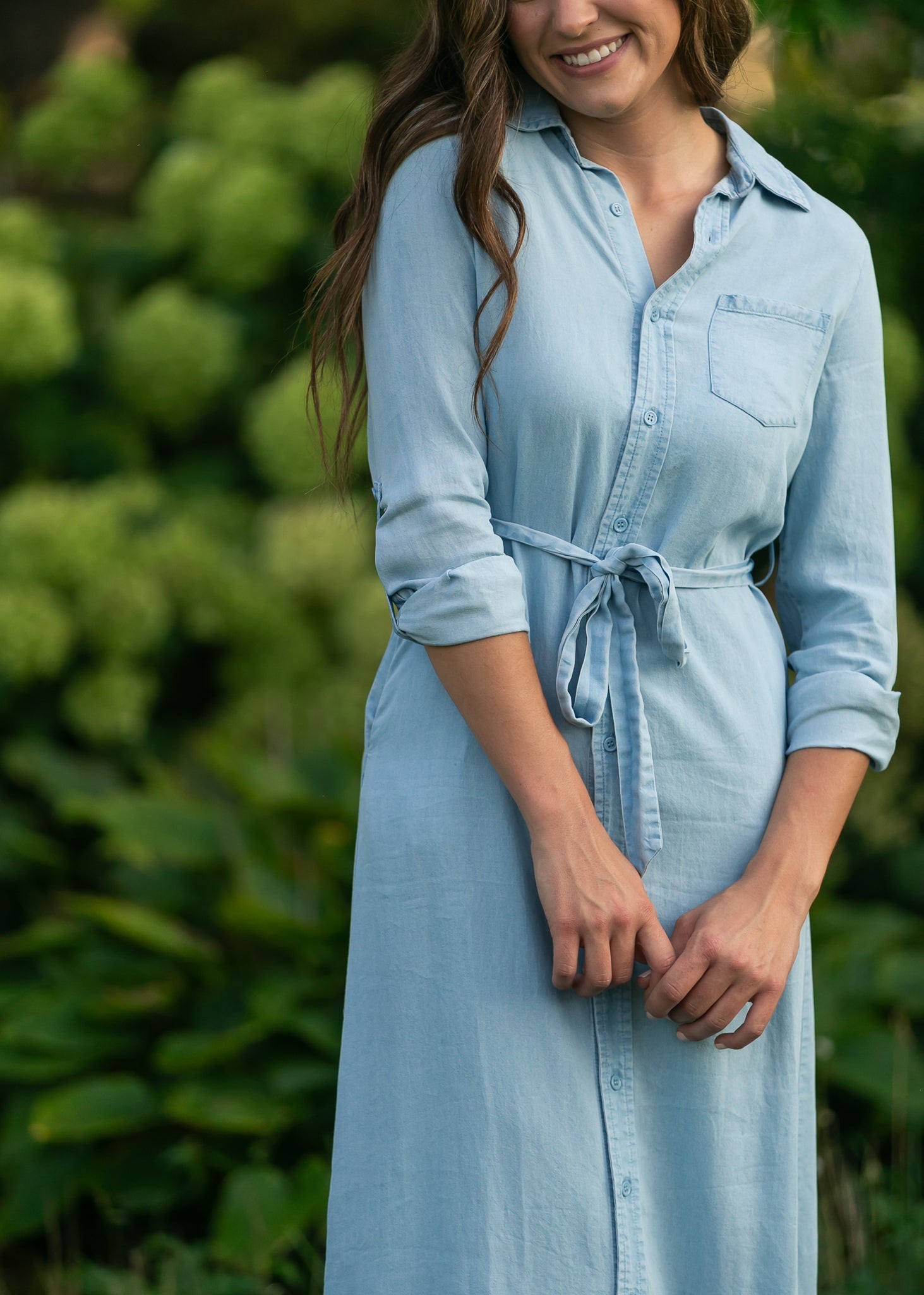 Hazel Chambray Long Sleeve Dress - Two & Gathered