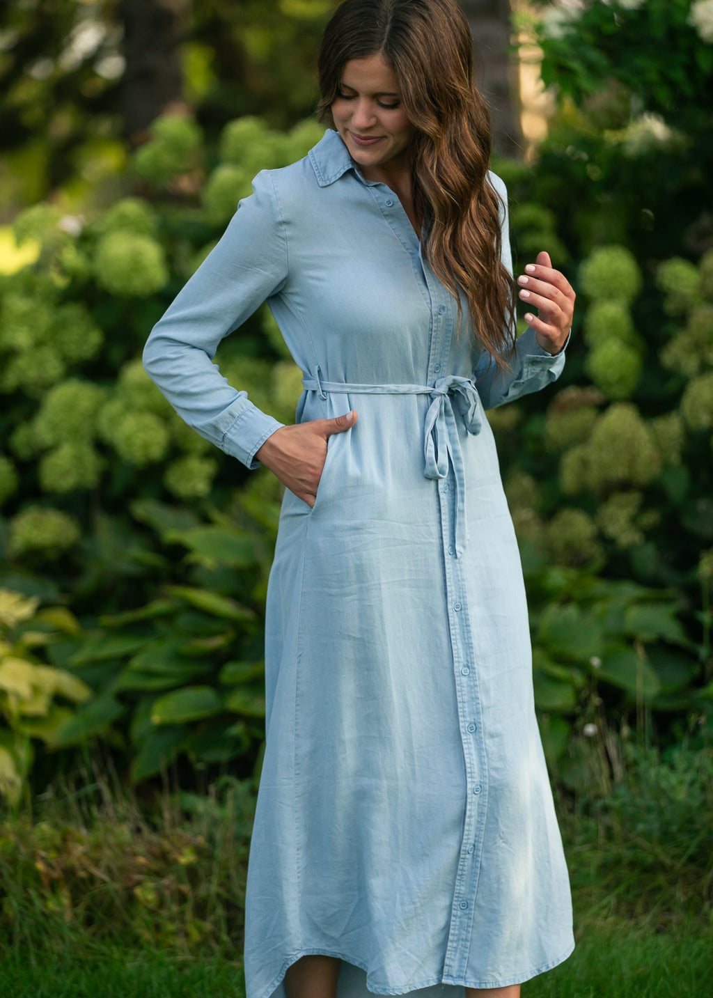 Hazel Chambray Long Sleeve Dress - Two & Gathered