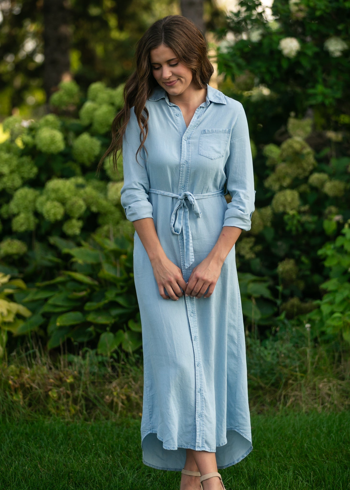 Hazel Chambray Long Sleeve Dress - Two & Gathered