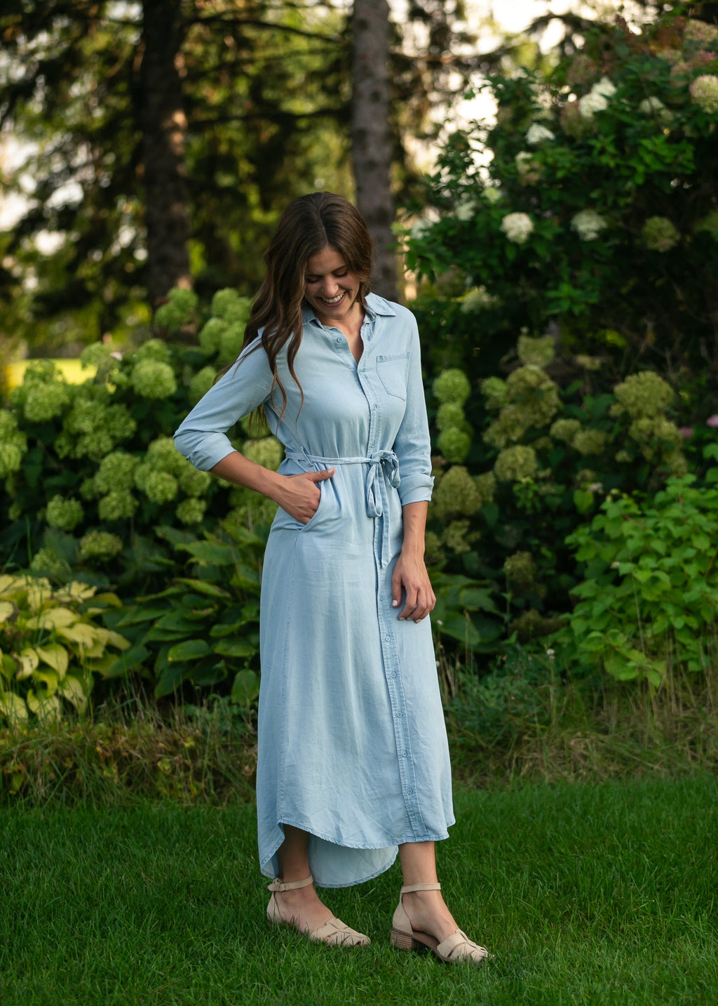 Hazel Chambray Long Sleeve Dress - Two & Gathered