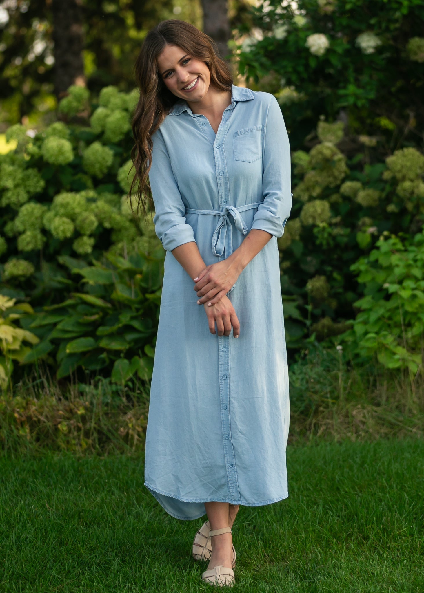 Hazel Chambray Long Sleeve Dress - Two & Gathered