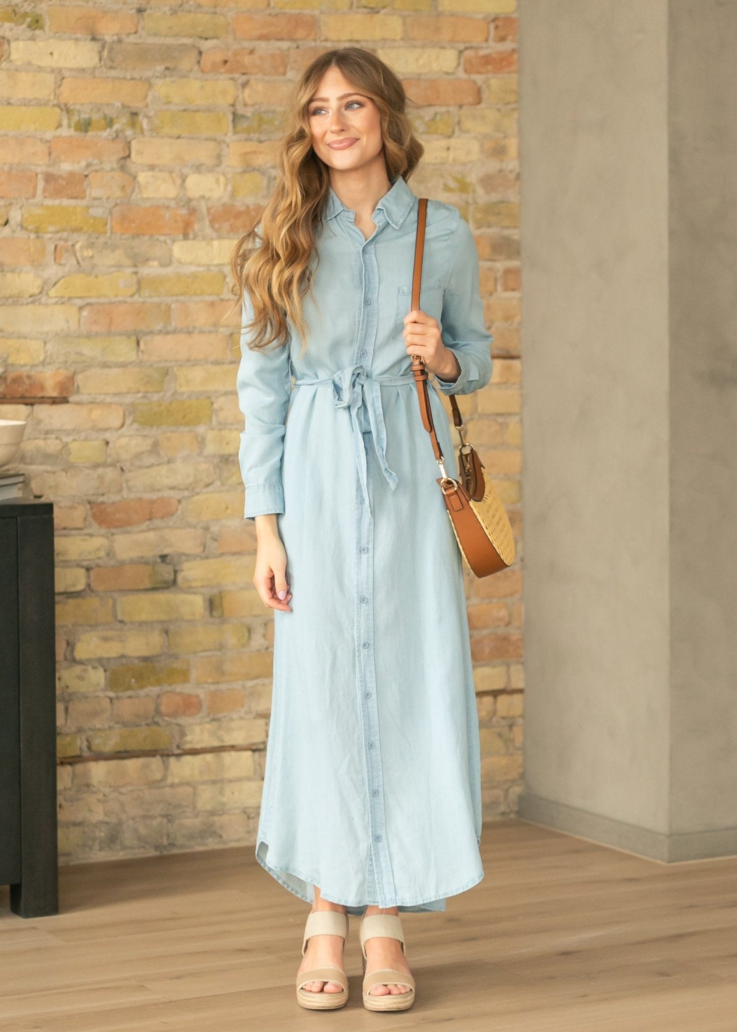 Hazel Chambray Long Sleeve Dress - Two & Gathered