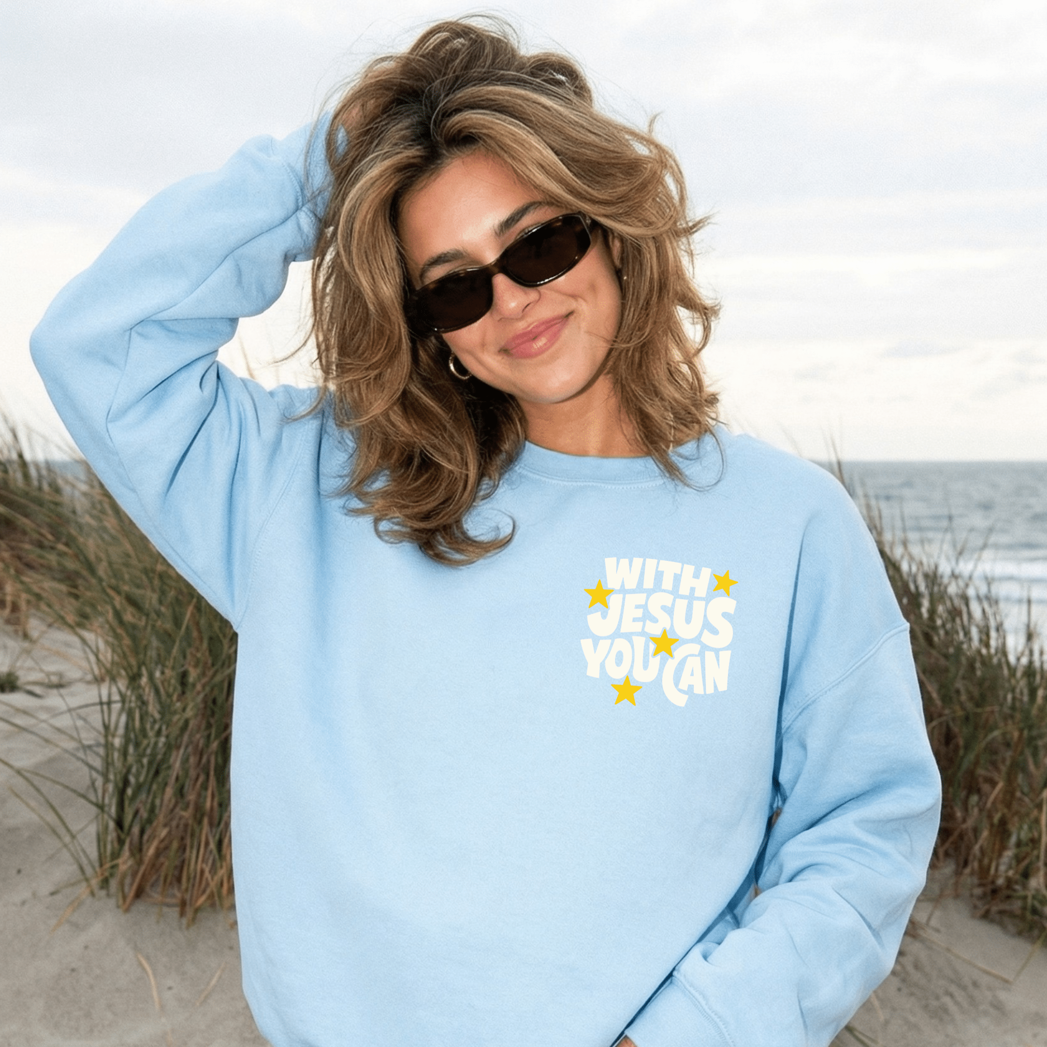 He Makes All Things New Crewneck Sweatshirt | Christian Coastal Graphic Sweatshirt | Revelation 21:5 Faith Pullover - Two & Gathered