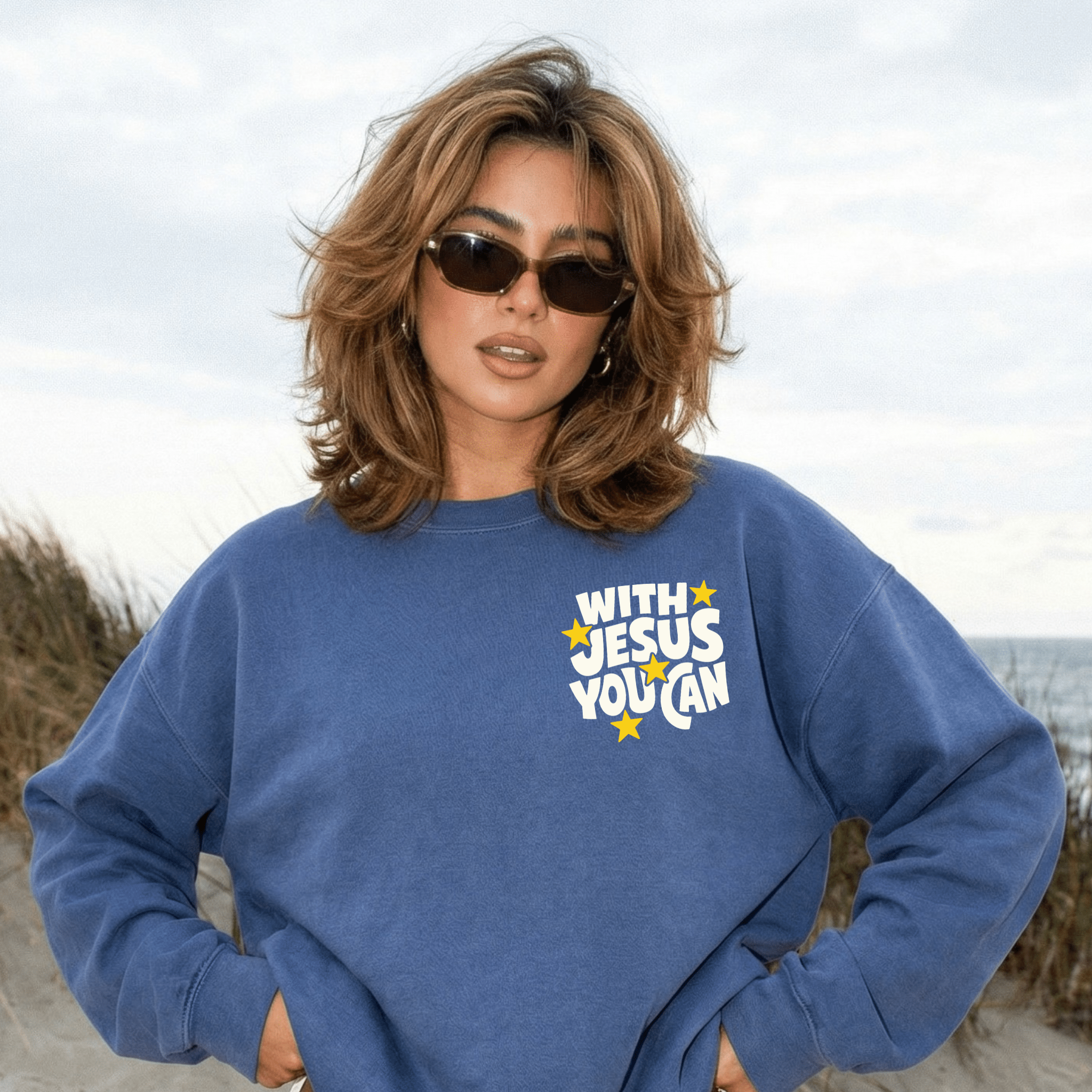 He Makes All Things New Crewneck Sweatshirt | Christian Coastal Graphic Sweatshirt | Revelation 21:5 Faith Pullover - Two & Gathered