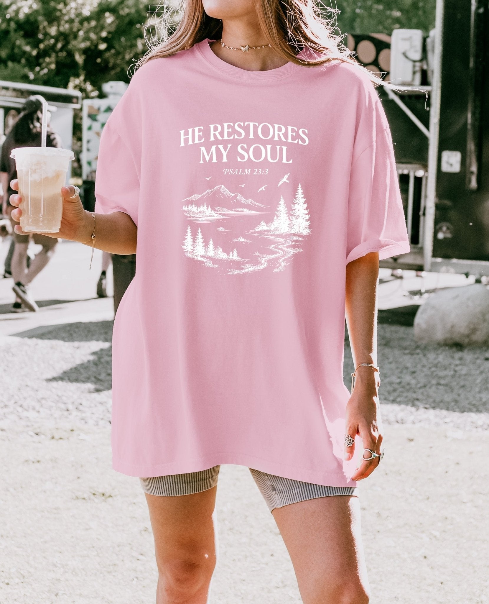 He restores my Soul Psalm Bible Christian Comfort Colors Garment Dyed T Shirt - Two & Gathered