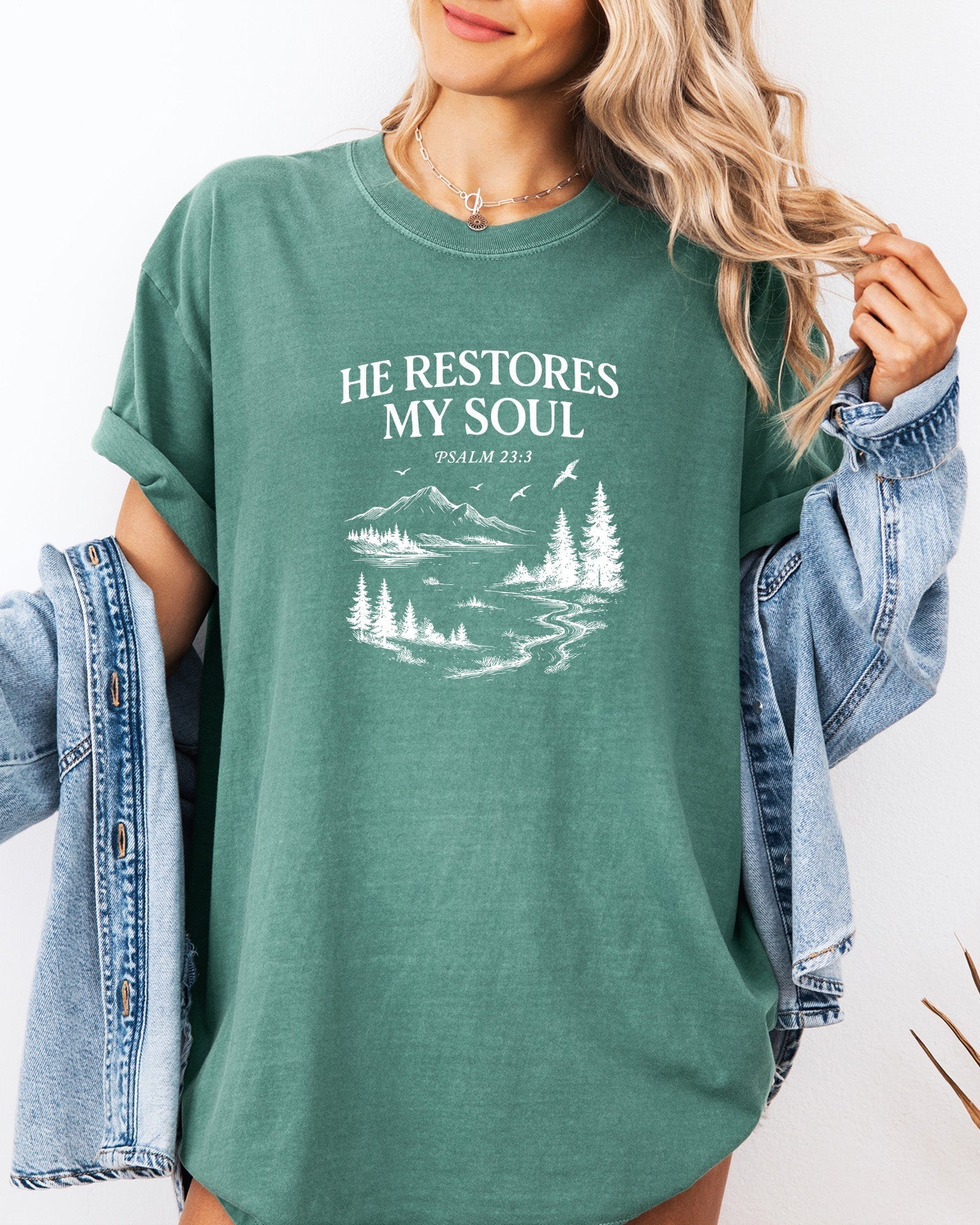 He restores my Soul Psalm Bible Christian Comfort Colors Garment Dyed T Shirt - Two & Gathered