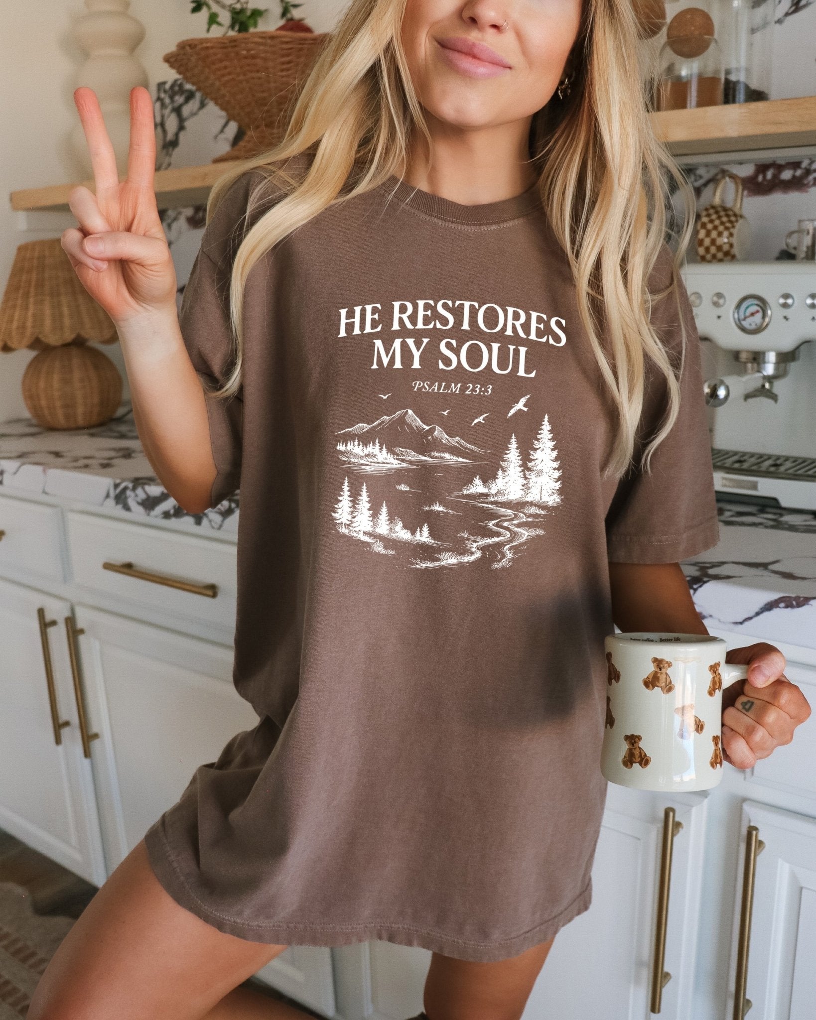 He restores my Soul Psalm Bible Christian Comfort Colors Garment Dyed T Shirt - Two & Gathered