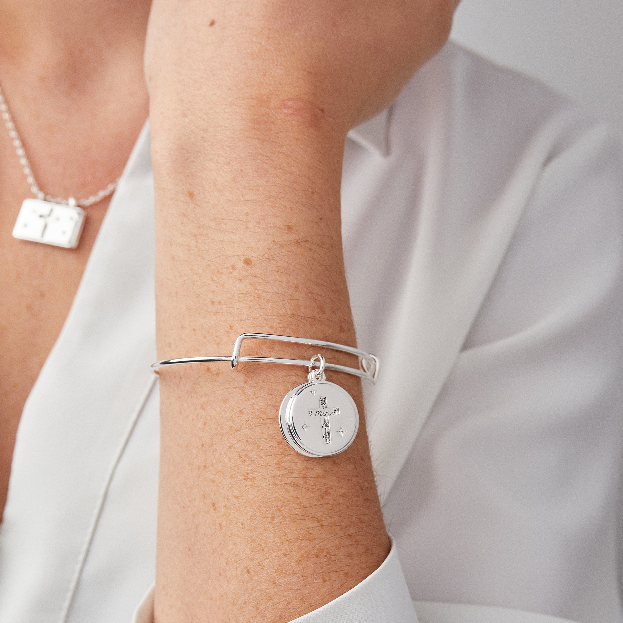 Hidden Message Cross Affirmation Bangle - Two & Gathered