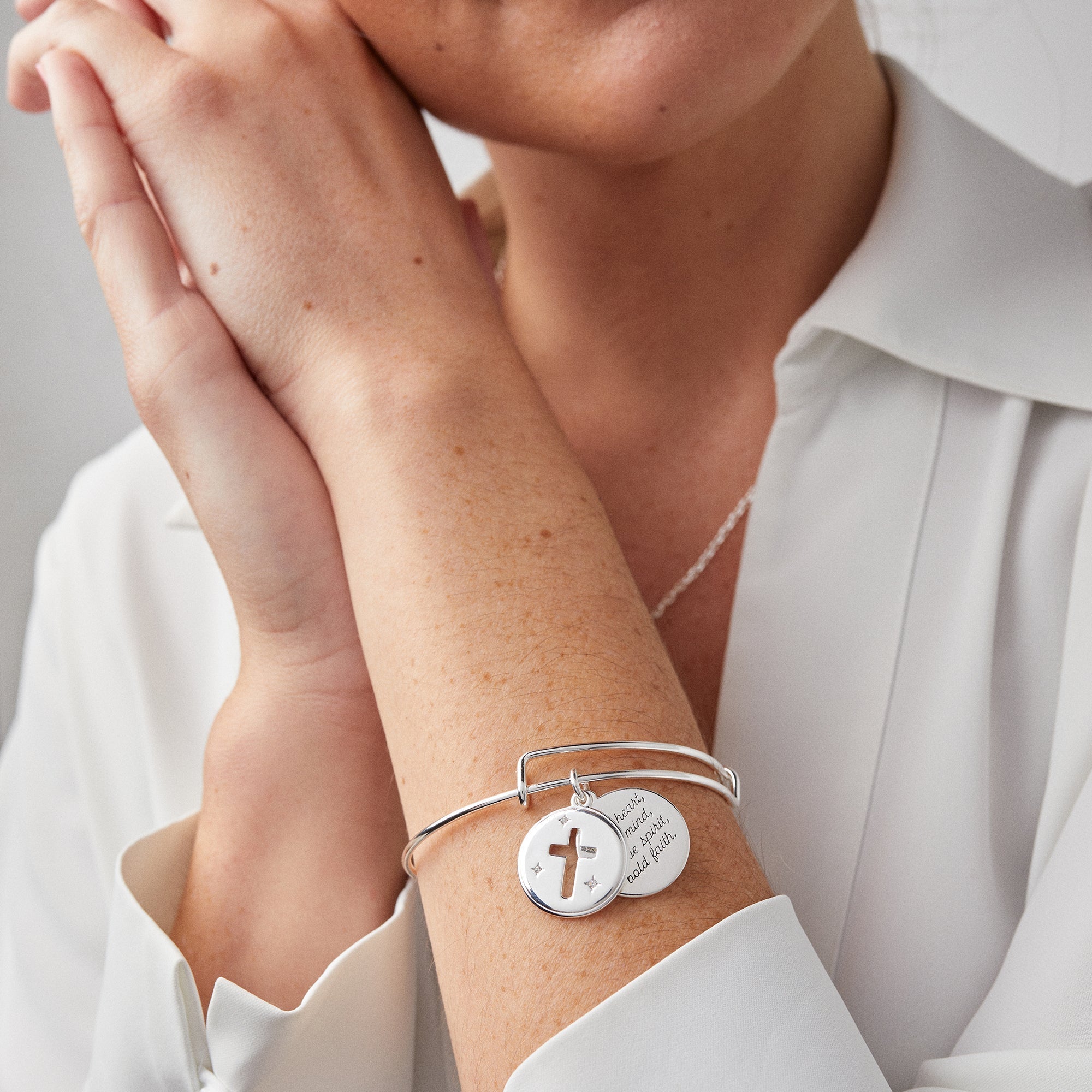 Hidden Message Cross Affirmation Bangle - Two & Gathered