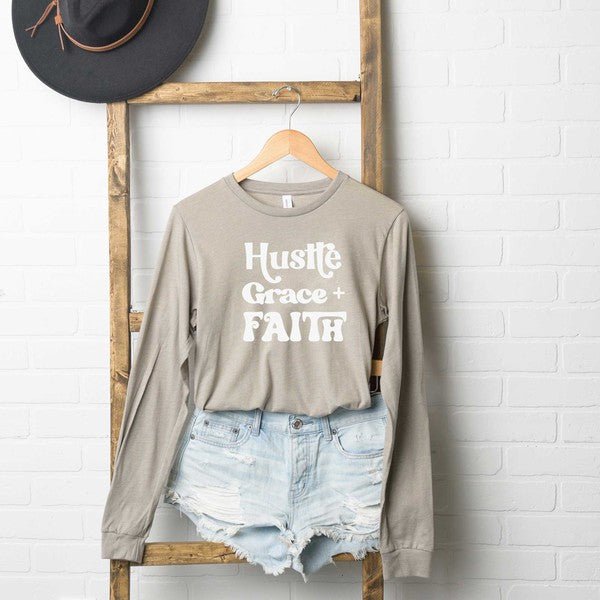 Hustle Grace Faith Long Sleeve Graphic Tee - Two & Gathered
