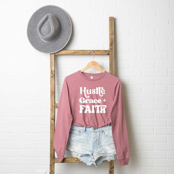 Hustle Grace Faith Long Sleeve Graphic Tee - Two & Gathered