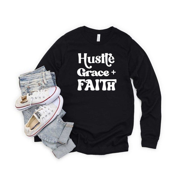 Hustle Grace Faith Long Sleeve Graphic Tee - Two & Gathered