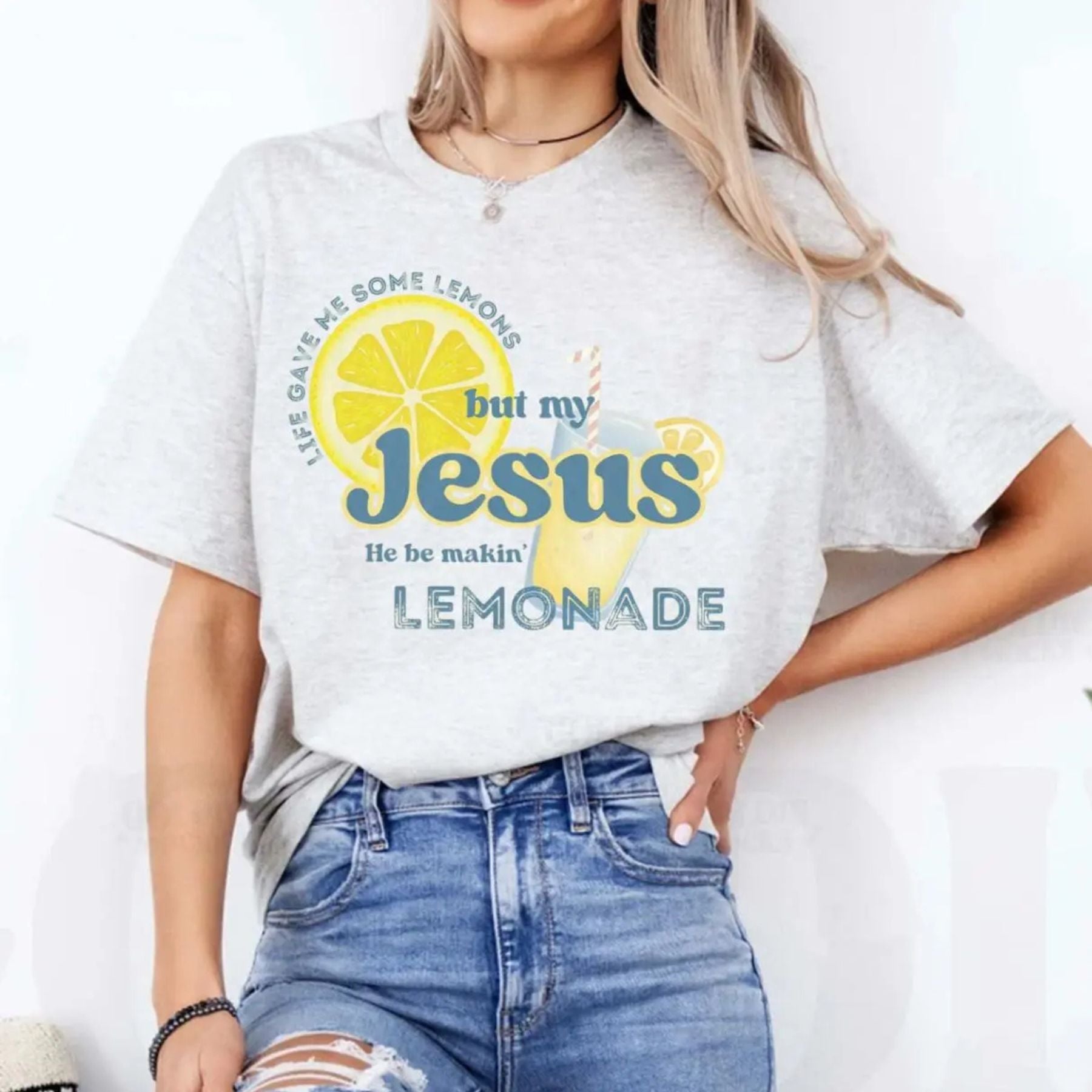 Inspirational Christian Shirt – Lemonade Faith Tee, "Life Gave Me Lemons but Jesus Makes Lemonade" Shirt, Cute Religious Gift, Bible Verse Top - Two & Gathered