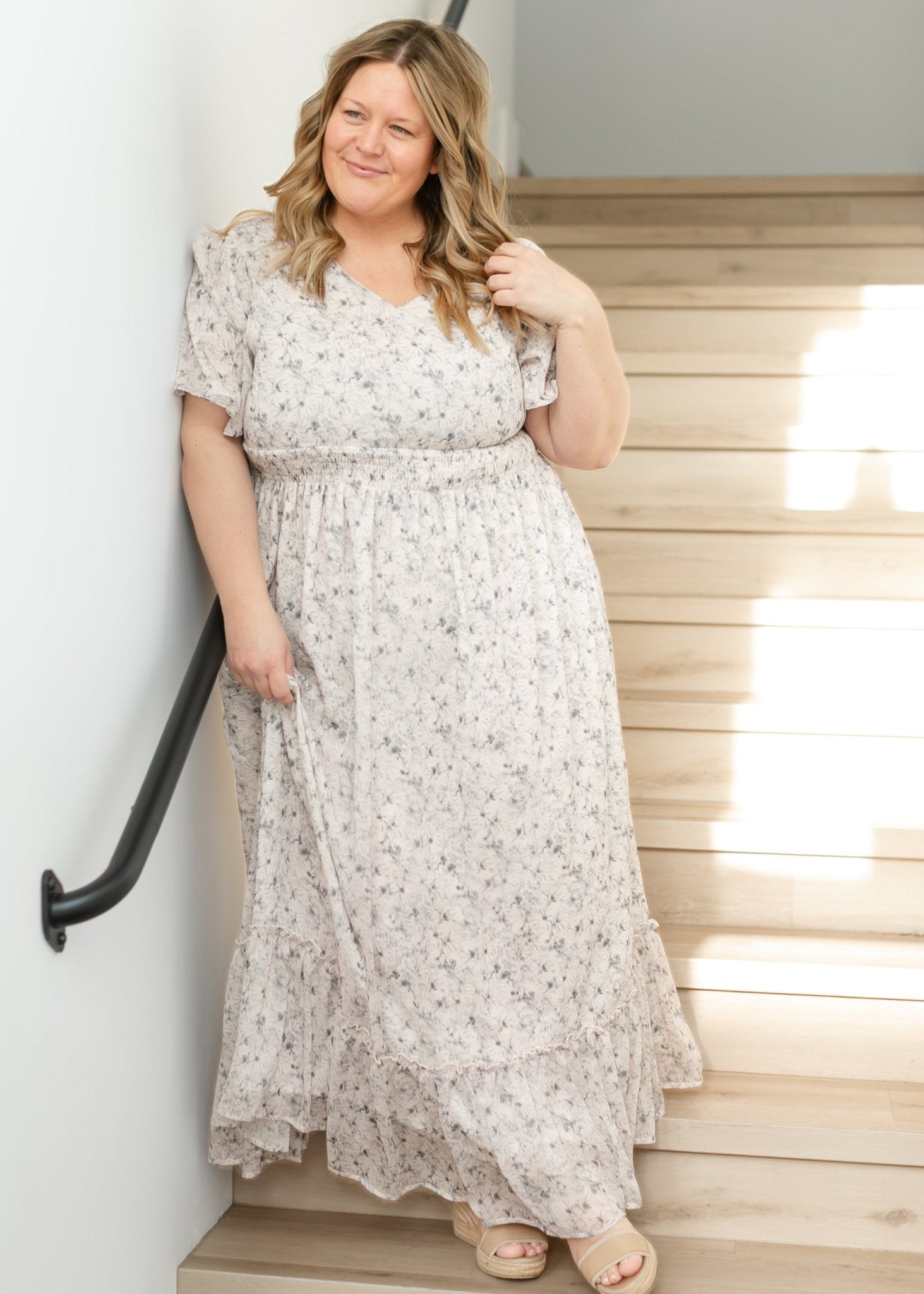 Isabella Blue Floral V Neck Maxi Dress - Two & Gathered