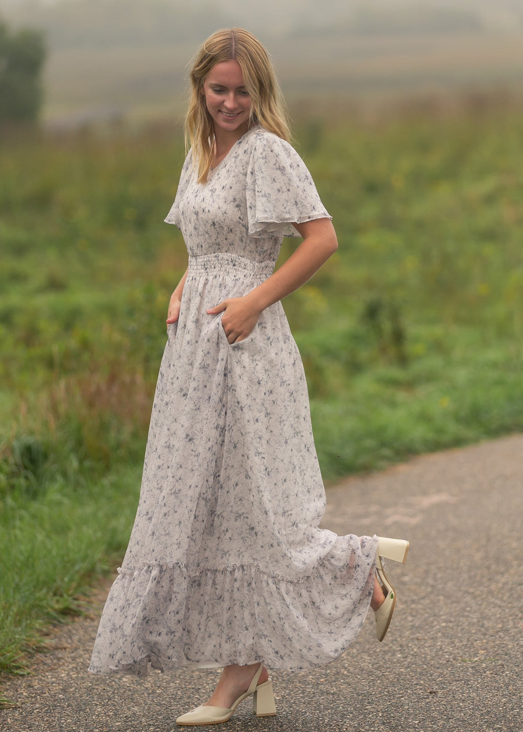Isabella Blue Floral V Neck Maxi Dress - Two & Gathered