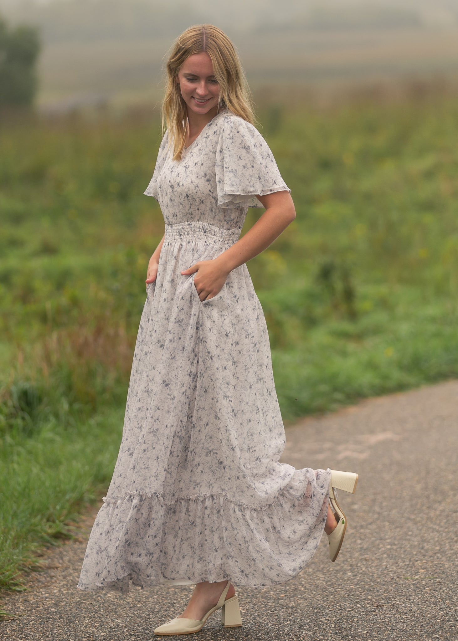 Isabella Blue Floral V Neck Maxi Dress - Two & Gathered
