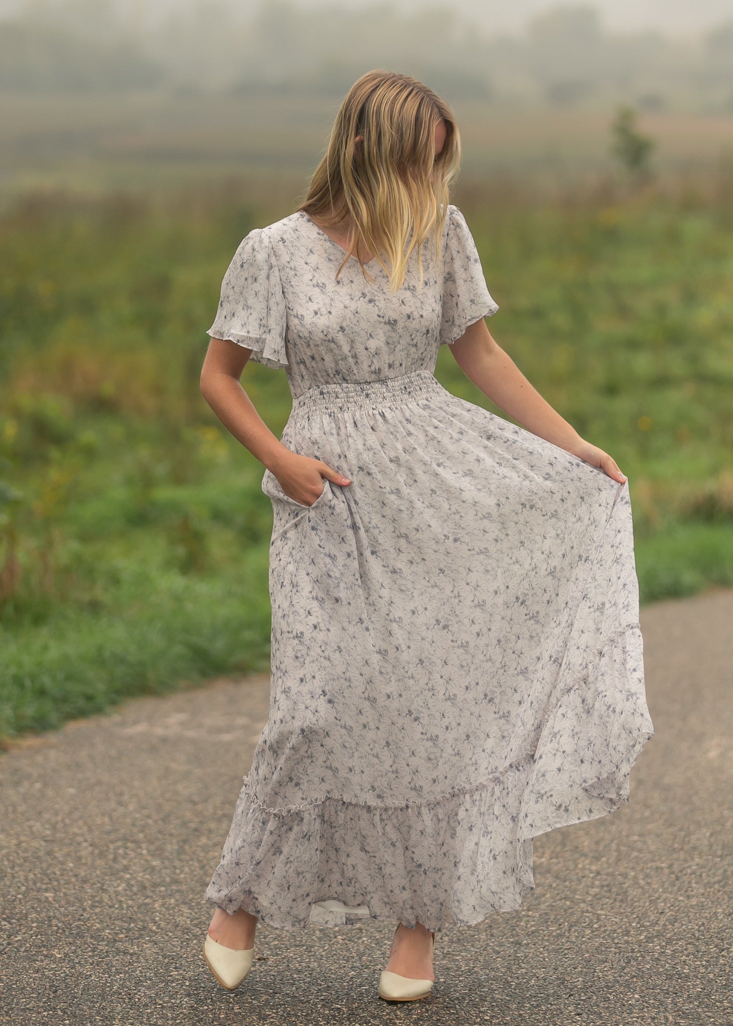 Isabella Blue Floral V Neck Maxi Dress - Two & Gathered
