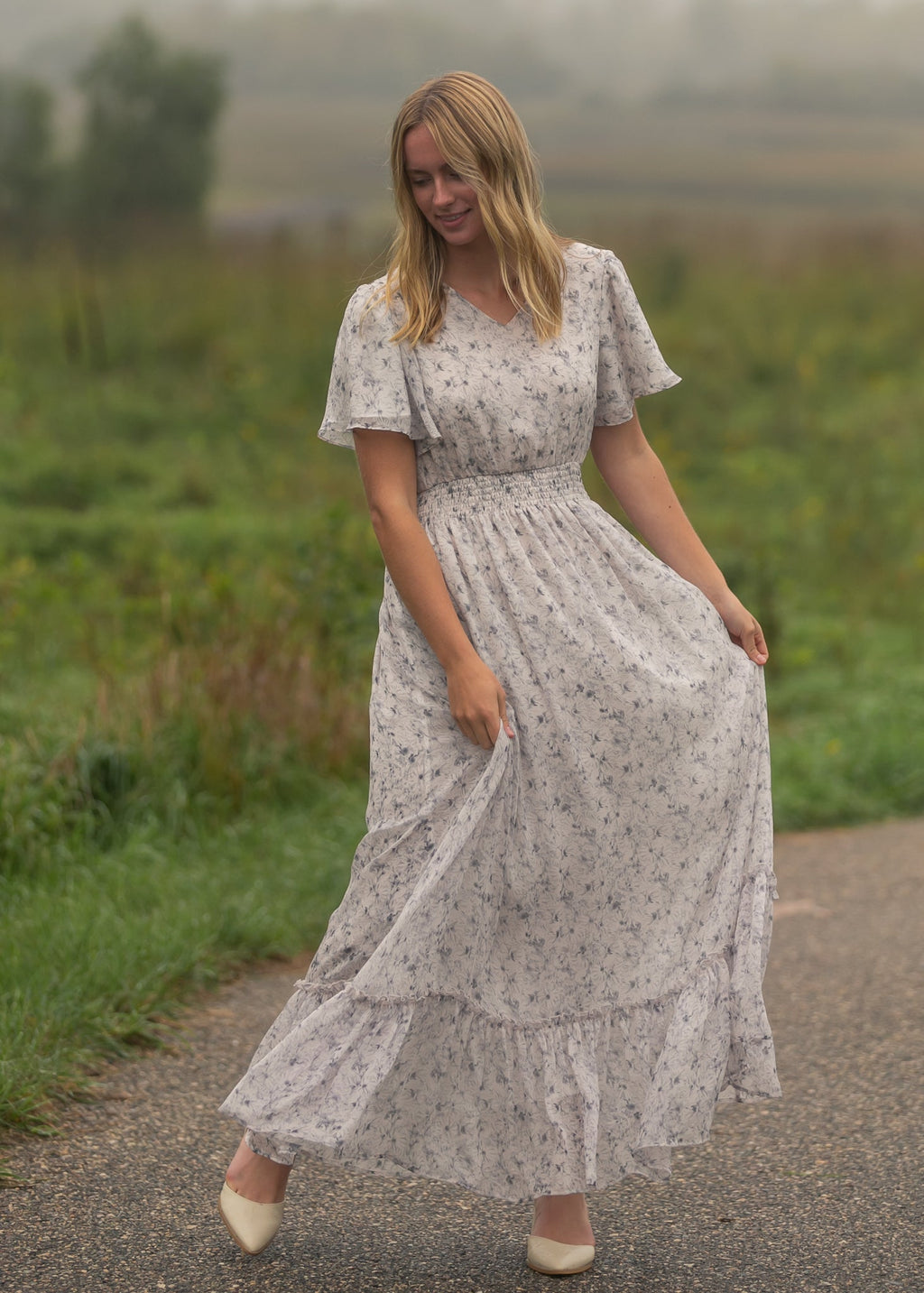 Isabella Blue Floral V Neck Maxi Dress - Two & Gathered