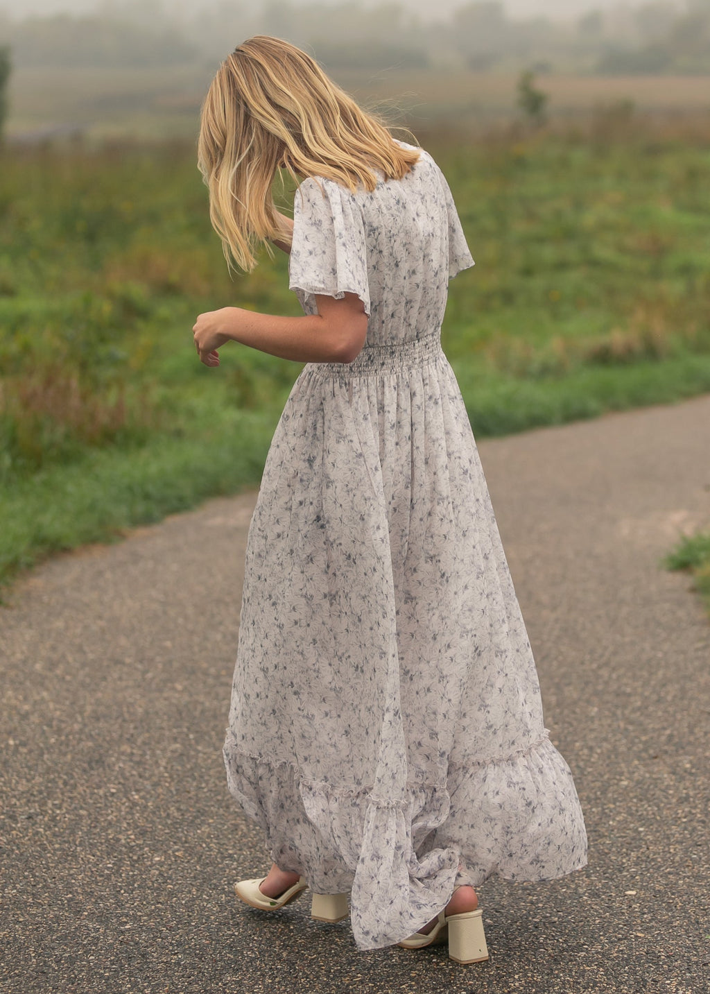 Isabella Blue Floral V Neck Maxi Dress - Two & Gathered