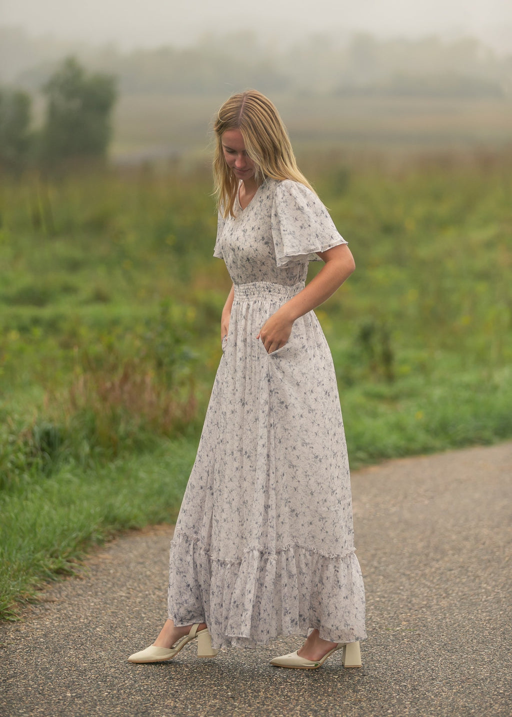 Isabella Blue Floral V Neck Maxi Dress - Two & Gathered