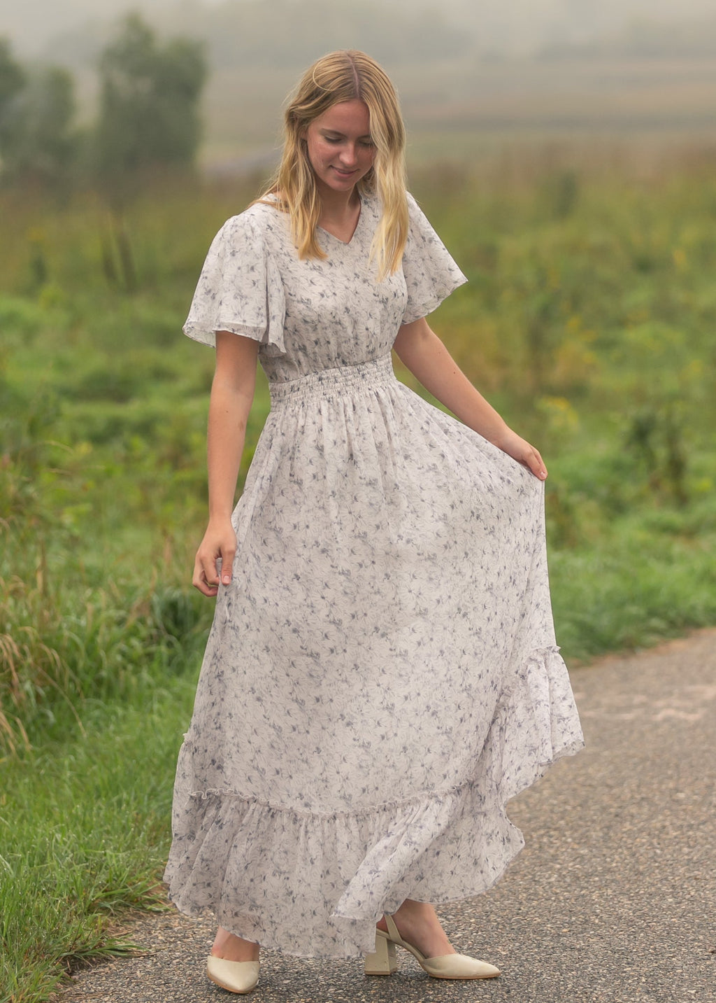 Isabella Blue Floral V Neck Maxi Dress - Two & Gathered